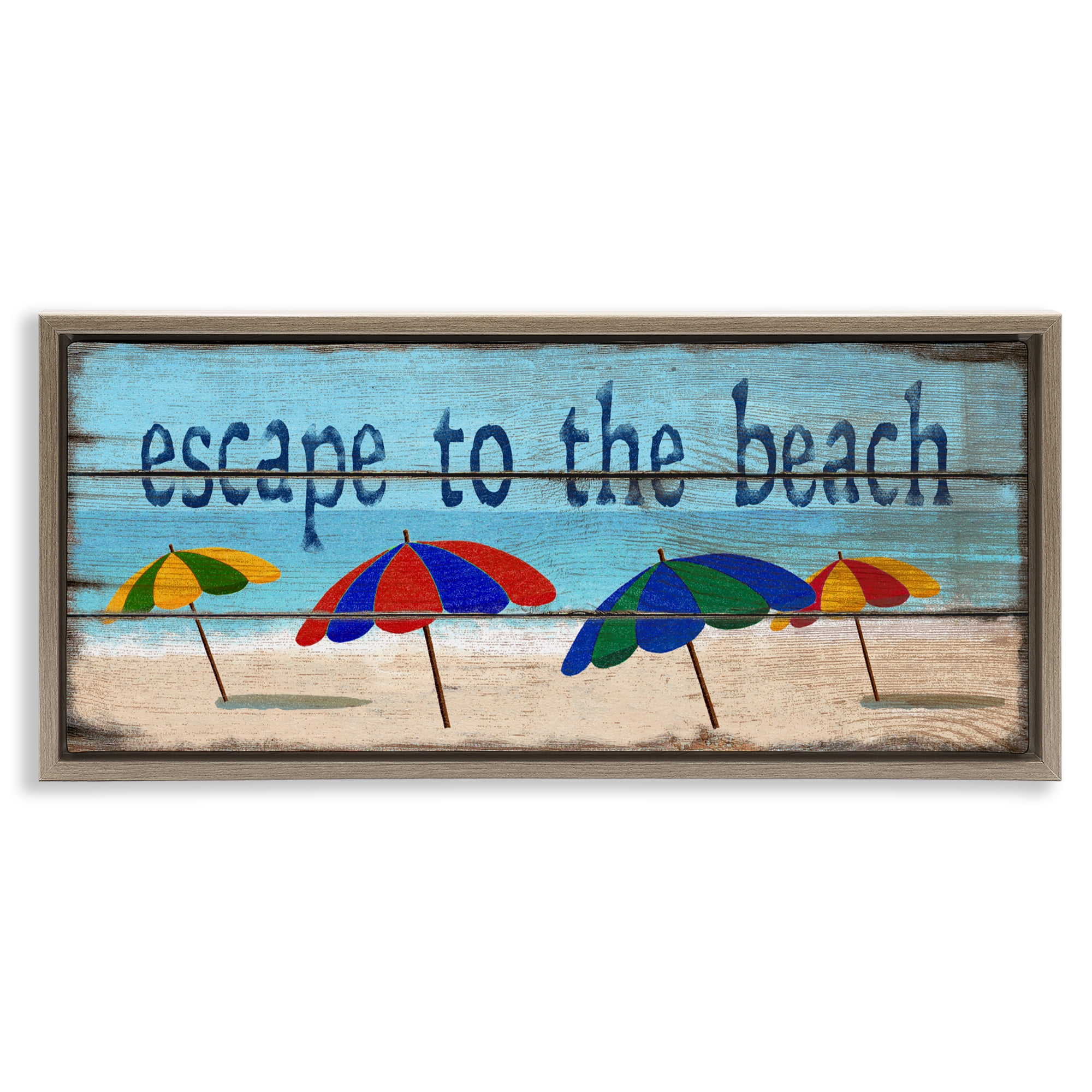 Stupell Industries Beach Escape Umbrellas Brown Framed Floater Canvas Wall Art, design by Gail Fraser