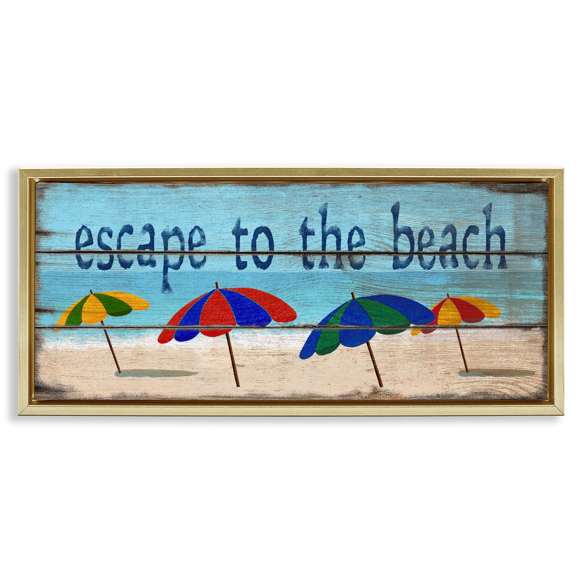 Stupell Industries Beach Escape Umbrellas Gold Framed Floater Canvas Wall Art, design by Gail Fraser