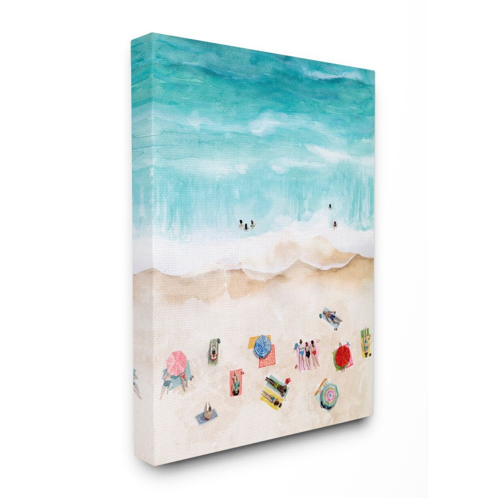 Stupell Industries Beach Family Coast Ocean Blue Watercolor Painting Canvas Wall Art by Grace Popp