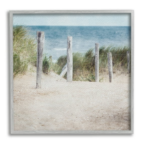 Stupell Industries Beach Fence Landscape Nature Painting Gray Framed Art Print Wall Art, 12 x 12