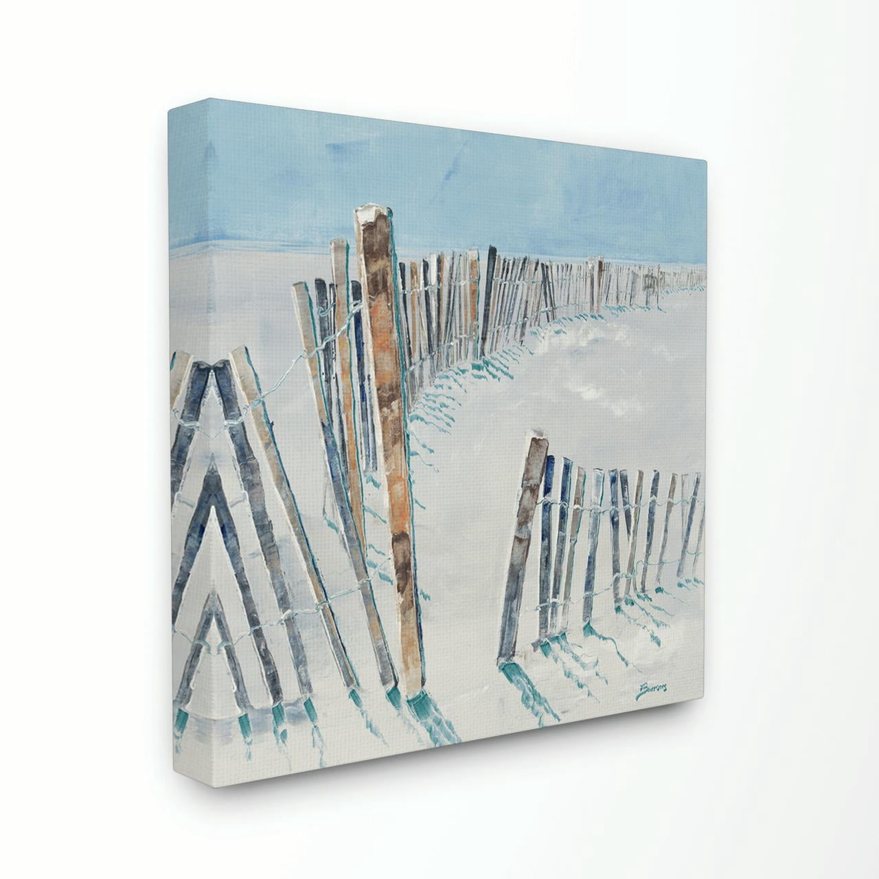 Stupell Industries Beach Fence Ocean Landscape Blue Brown Painting Canvas Wall Art by Third and Wall, 30" x 30", Canvas