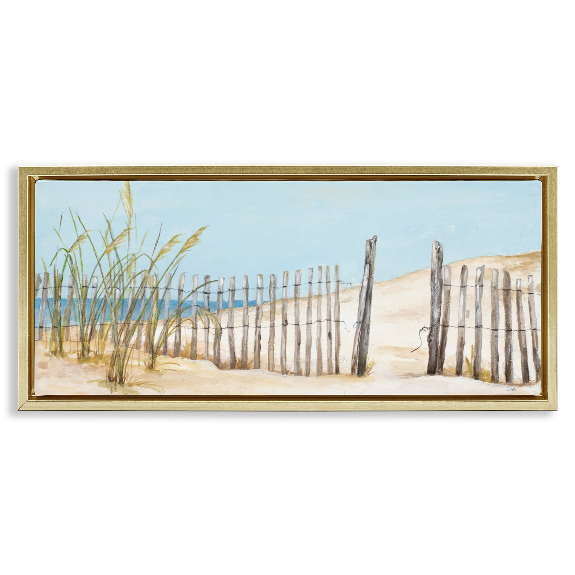 Stupell Industries Beach Fence Opening Gold Framed Floater Canvas Wall Art, design by Patricia Pinto