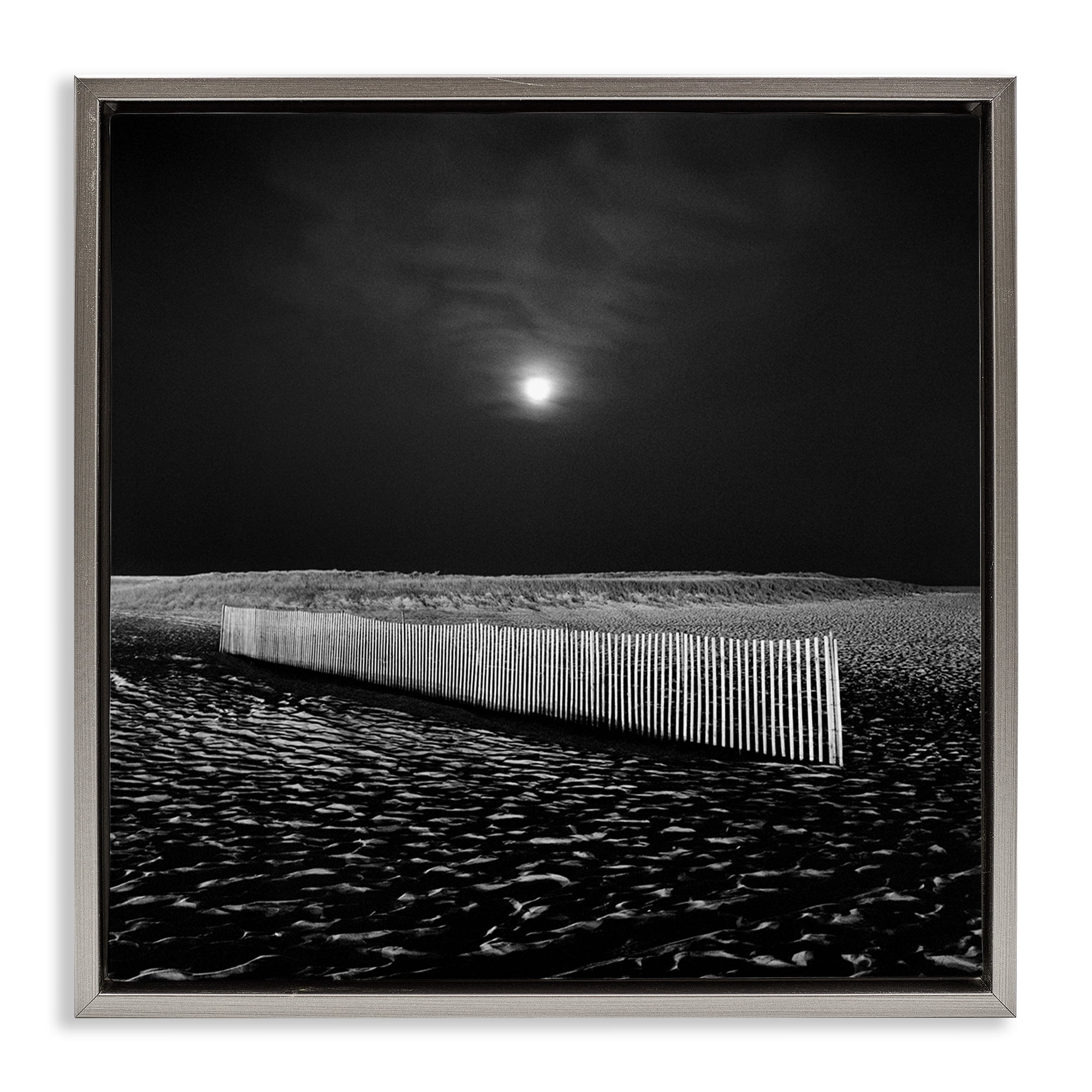 Stupell Industries Beach Fence at Night Coastal Photography Gray Floater Framed Canvas Art Print Wall Art, 25 x 25
