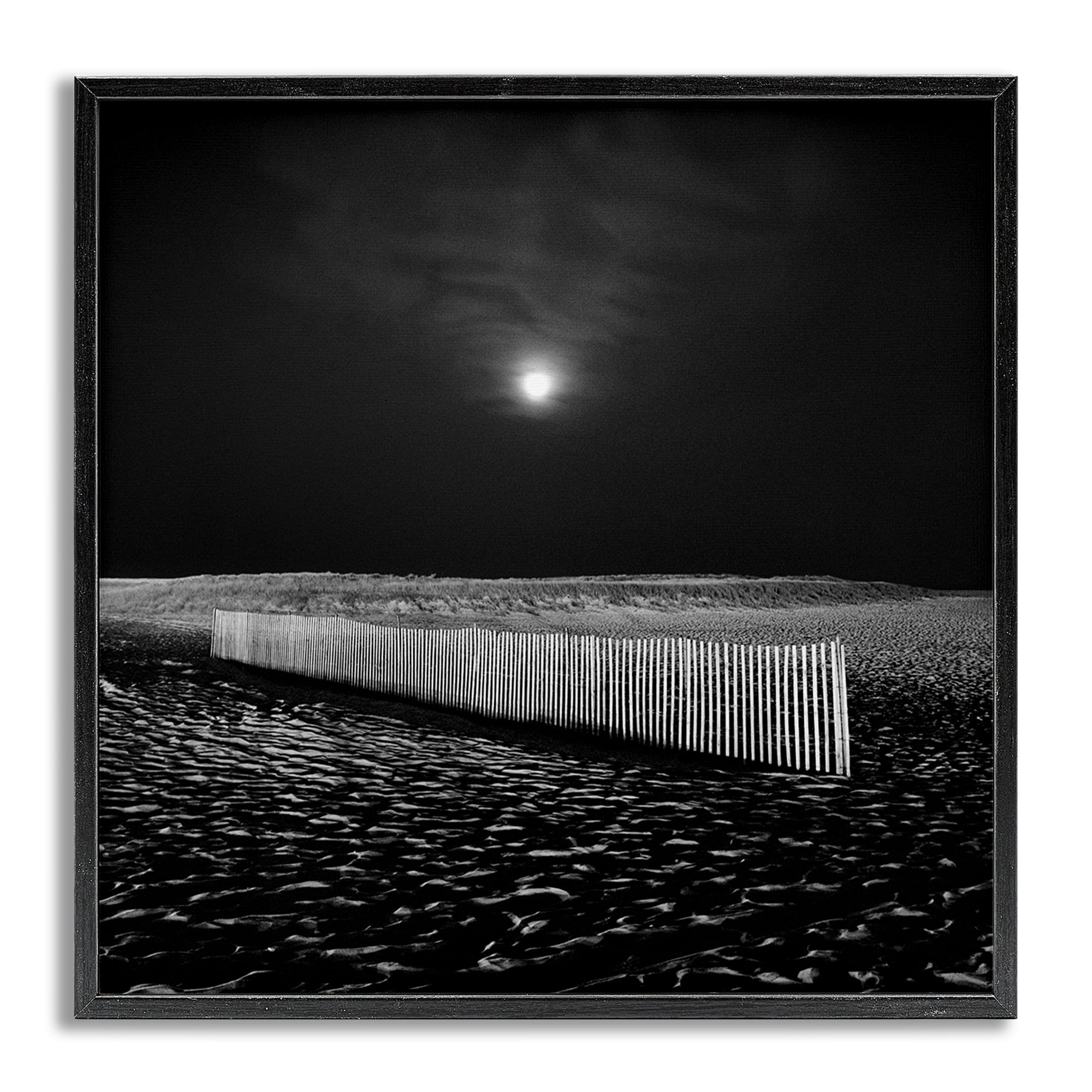 Stupell Industries Beach Fence at Night Coastal Photography Gray Framed Art Print Wall Art, 17 x 17