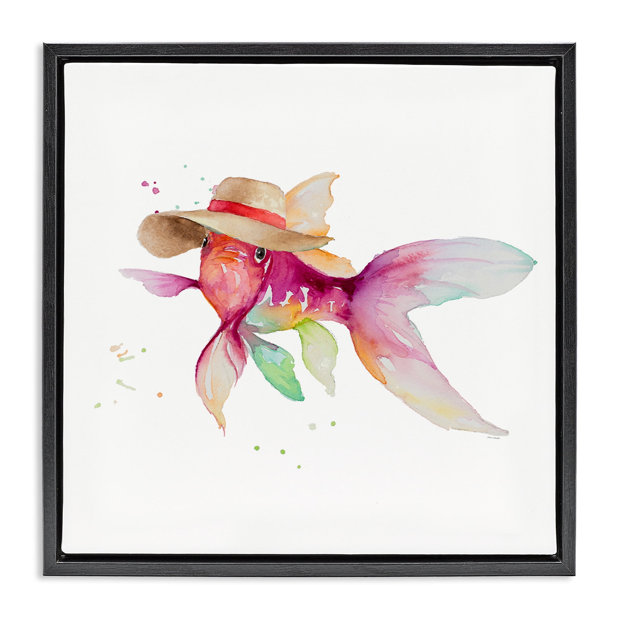 Stupell Industries Beach Fish Watercolor Novelty Painting Black Floater Framed Canvas Art Print Wall Art, 18 x 18