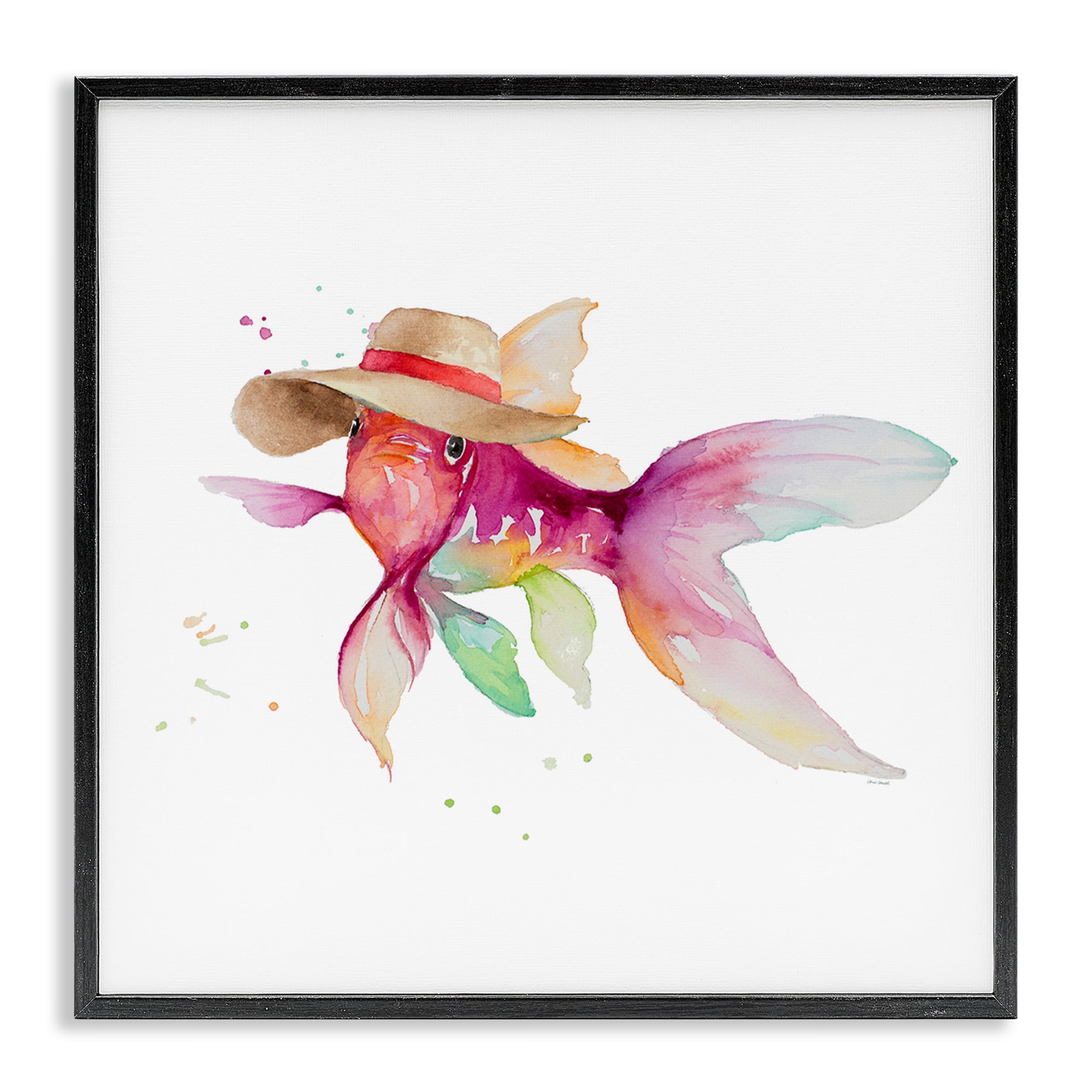 Stupell Industries Beach Fish Watercolor Novelty Painting Black Framed Art Print Wall Art, 12 x 12