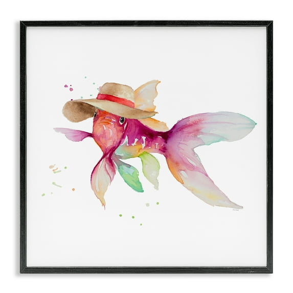 Stupell Industries Beach Fish Watercolor Novelty Painting Black Framed Art Print Wall Art, 17 x 17