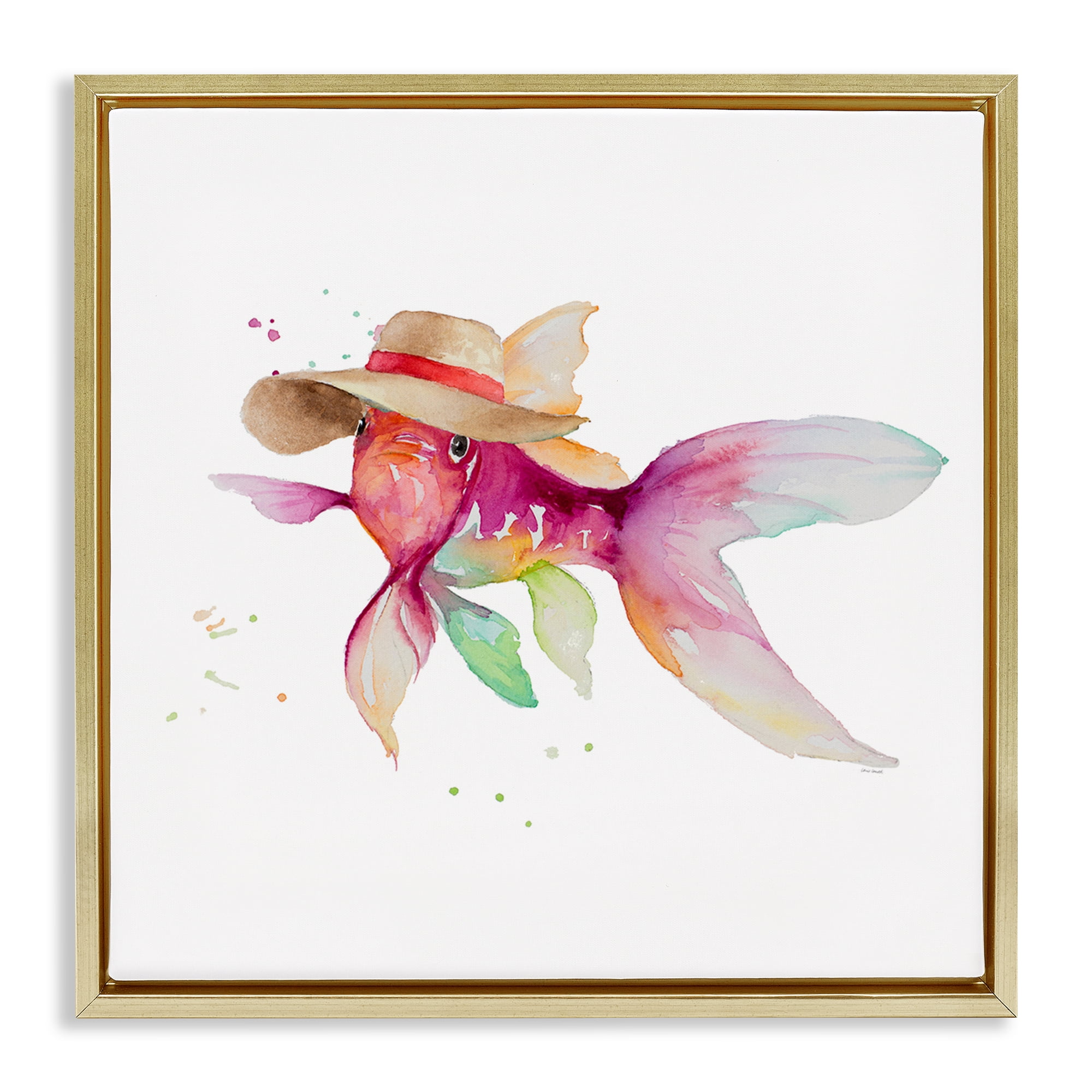 Stupell Industries Beach Fish Watercolor Novelty Painting Gold Floater Framed Canvas Art Print Wall Art, 25 x 25