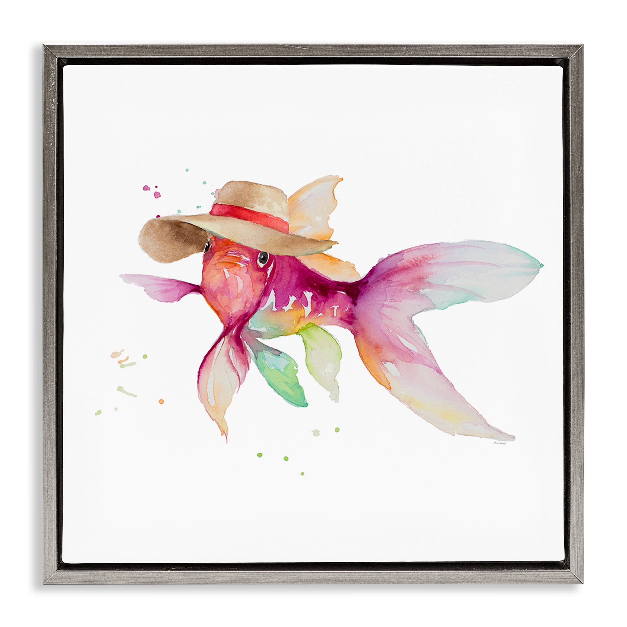 Stupell Industries Beach Fish Watercolor Novelty Painting Gray Floater Framed Canvas Art Print Wall Art, 18 x 18