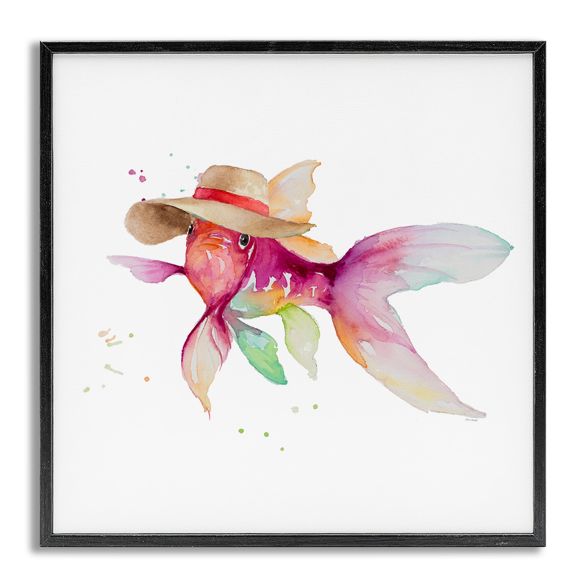 Stupell Industries Beach Fish Watercolor Novelty Painting Gray Framed Art Print Wall Art, 12 x 12