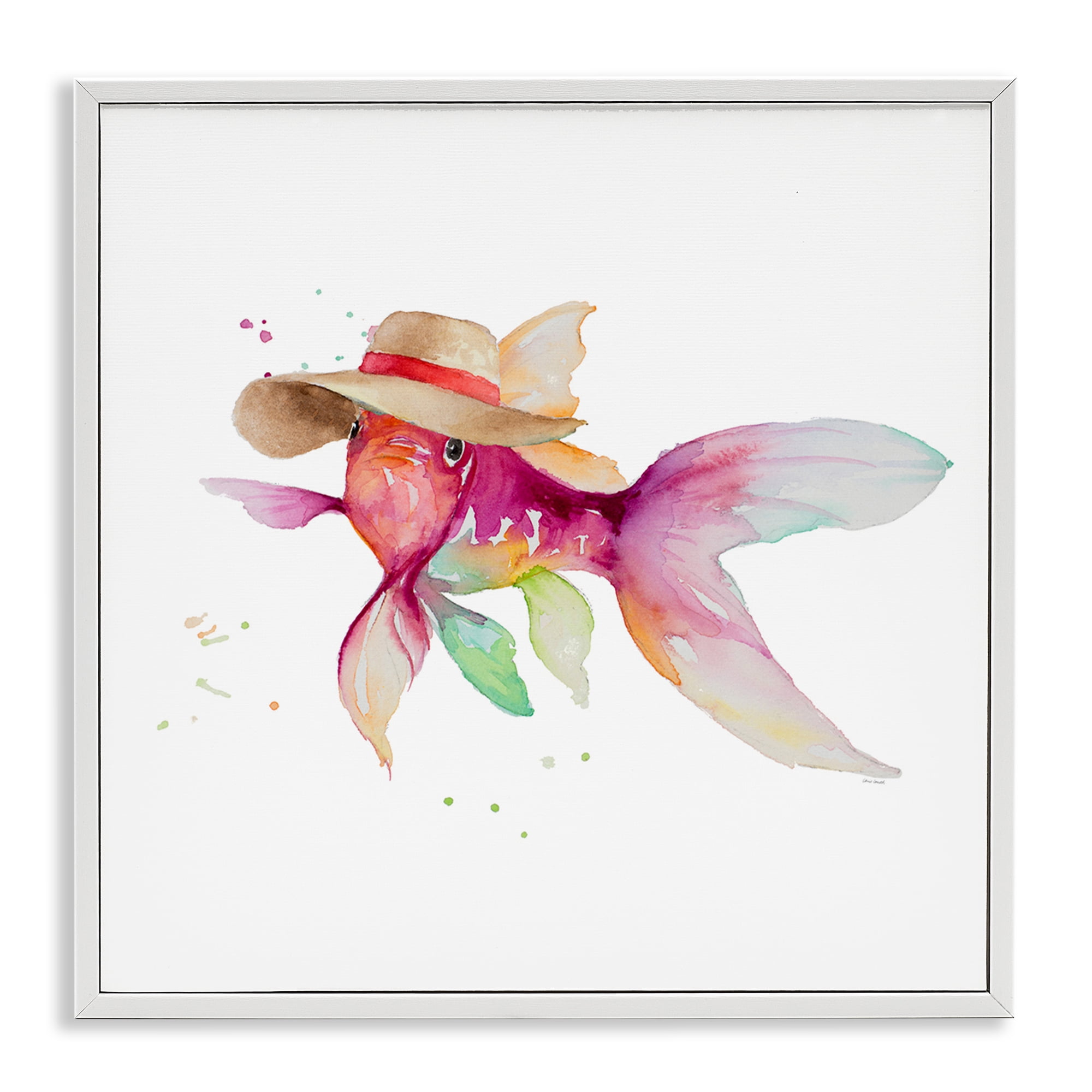 Stupell Industries Beach Fish Watercolor Novelty Painting White Framed Art Print Wall Art, 17 x 17