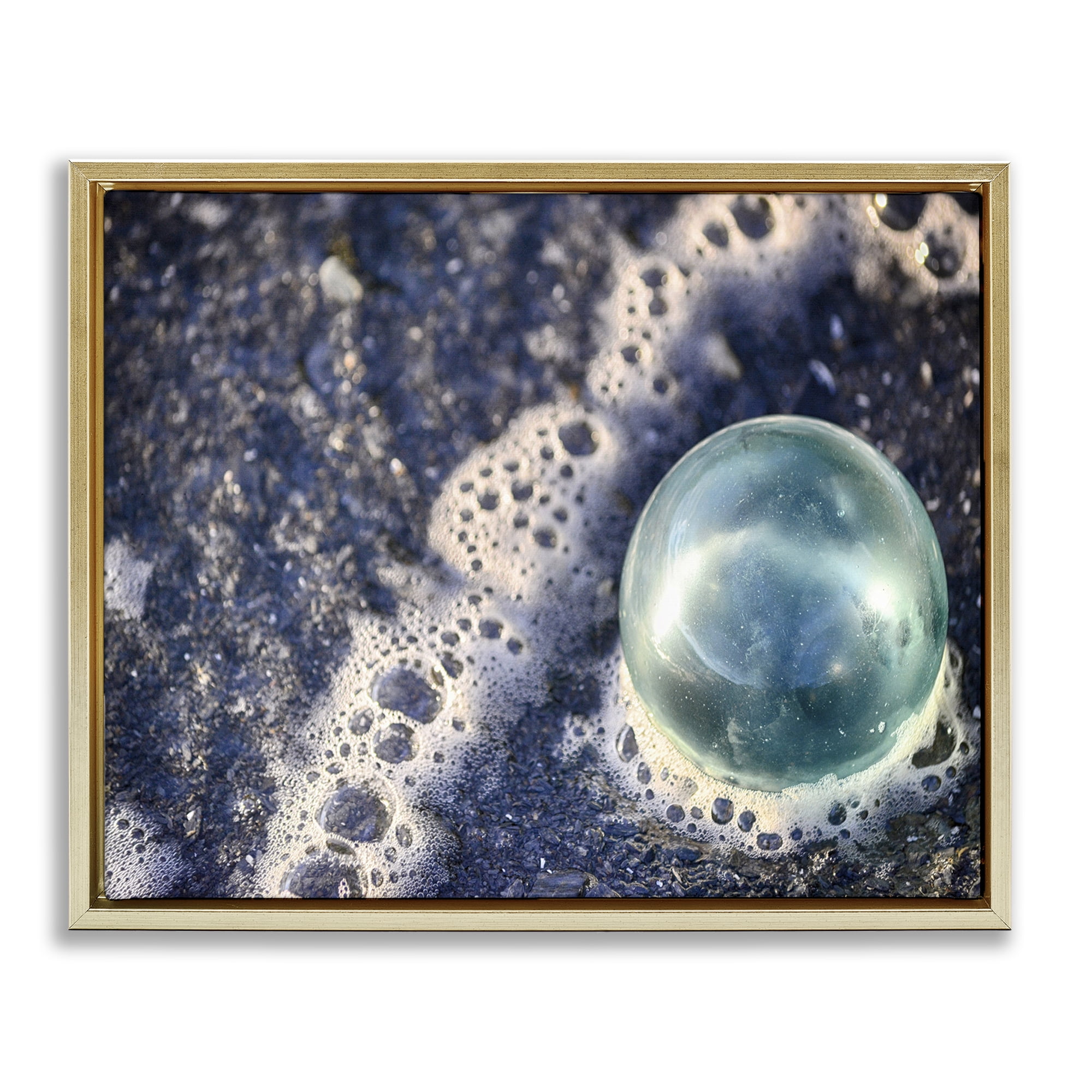 Stupell Industries Beach Foam & Bubble Nautical & Beach Photography Gold Floater Framed Canvas Art Print Wall Art, 21 x 17