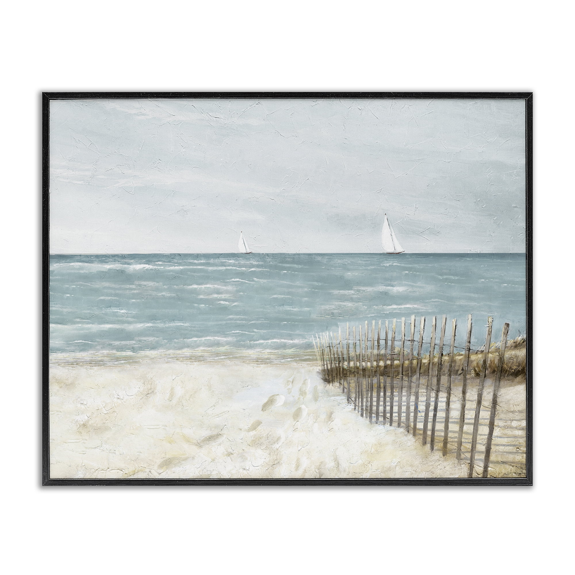 Stupell Industries Beach Footprints & Fence Nautical & Beach Painting Black Framed Art Print Wall Art, 20 x 16