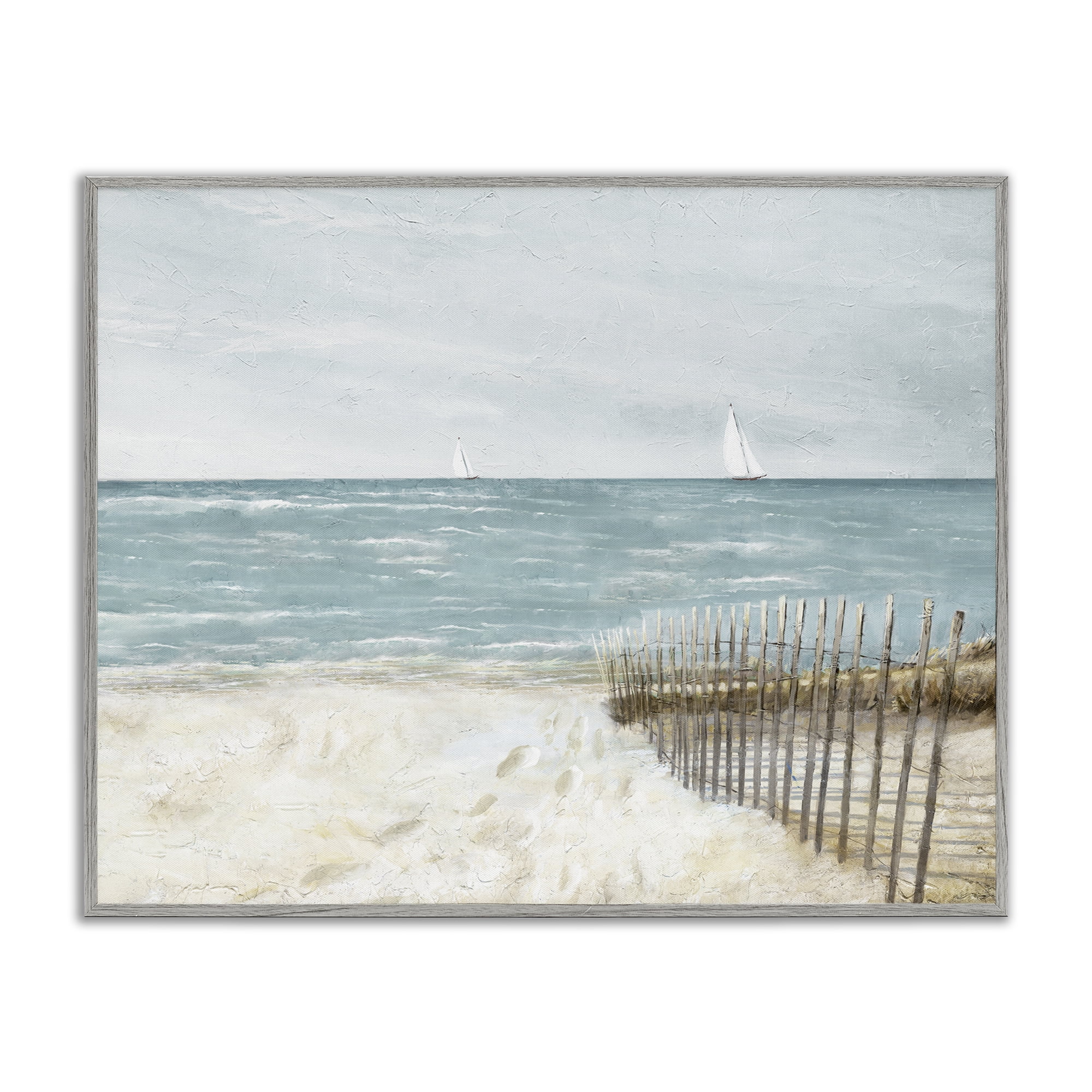 Stupell Industries Beach Footprints & Fence Nautical & Beach Painting Gray Framed Art Print Wall Art, 20 x 16