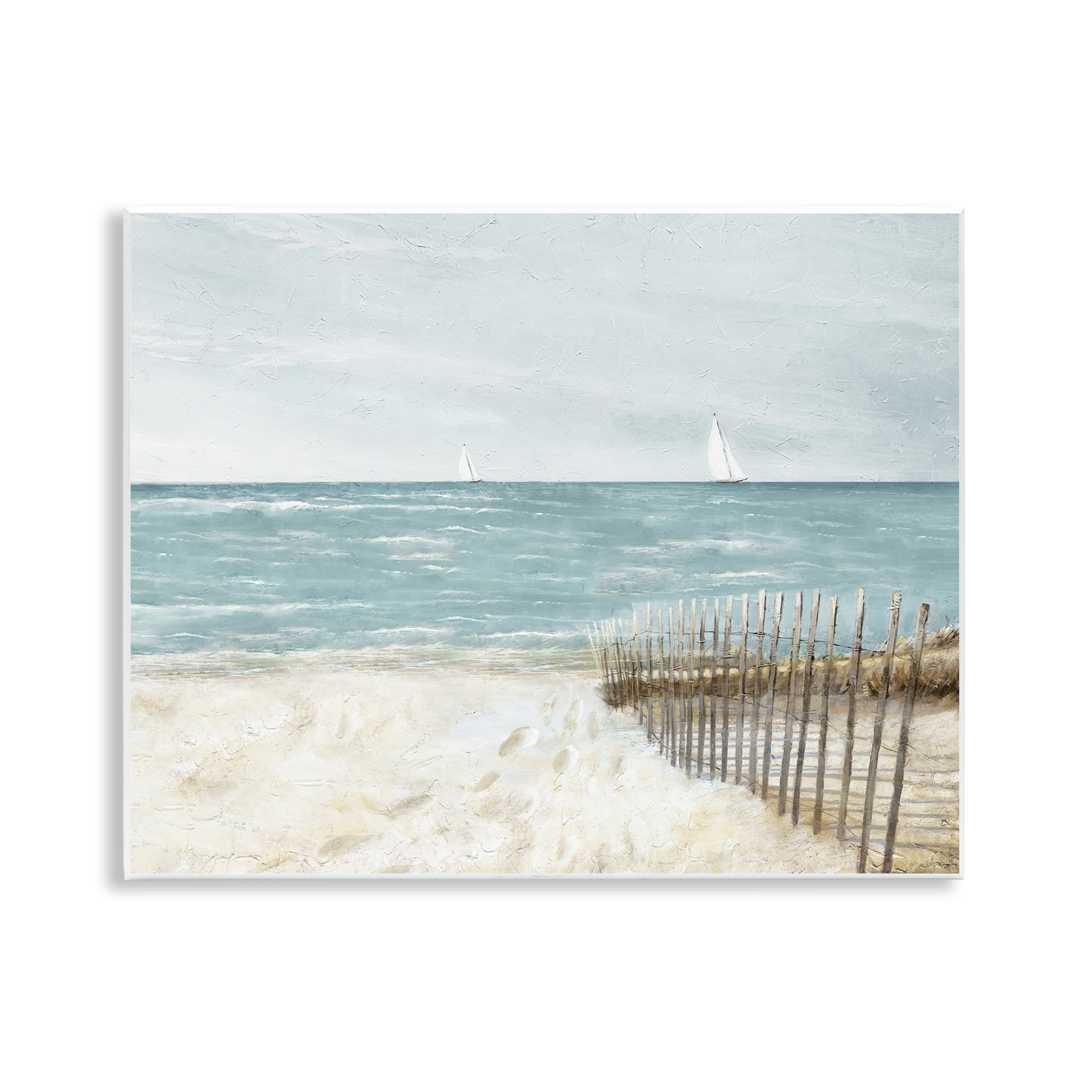 Stupell Industries Beach Footprints & Fence Nautical & Beach Painting Unframed Art Print Wall Art, 14 x 11