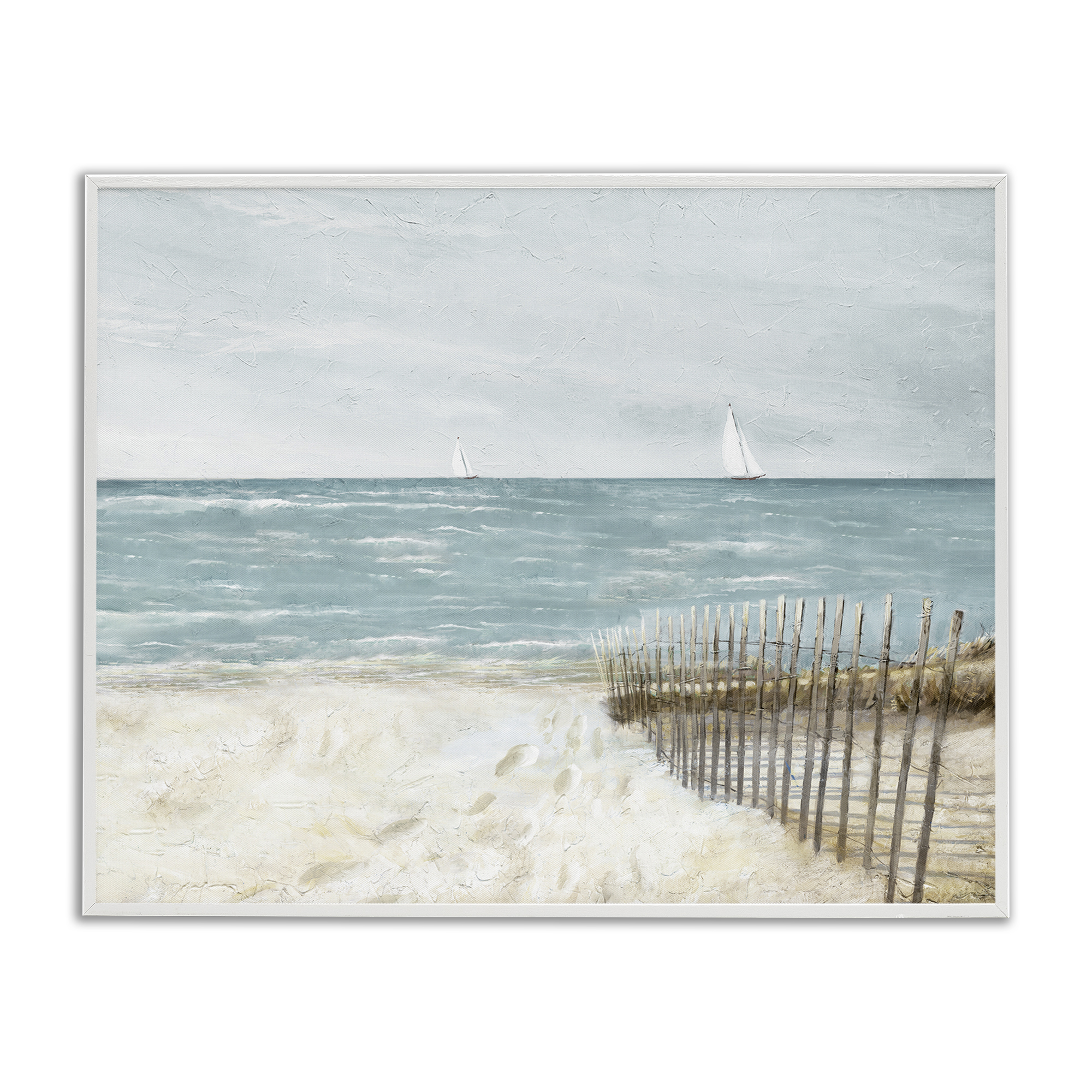 Stupell Industries Beach Footprints & Fence Nautical & Beach Painting White Framed Art Print Wall Art, 30 x 24