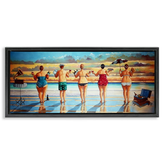 Stupell Industries Beach Friends Coastal Summer Fun Nature Painting Black Floater Framed Canvas Art Print Wall Art, 25 x 11