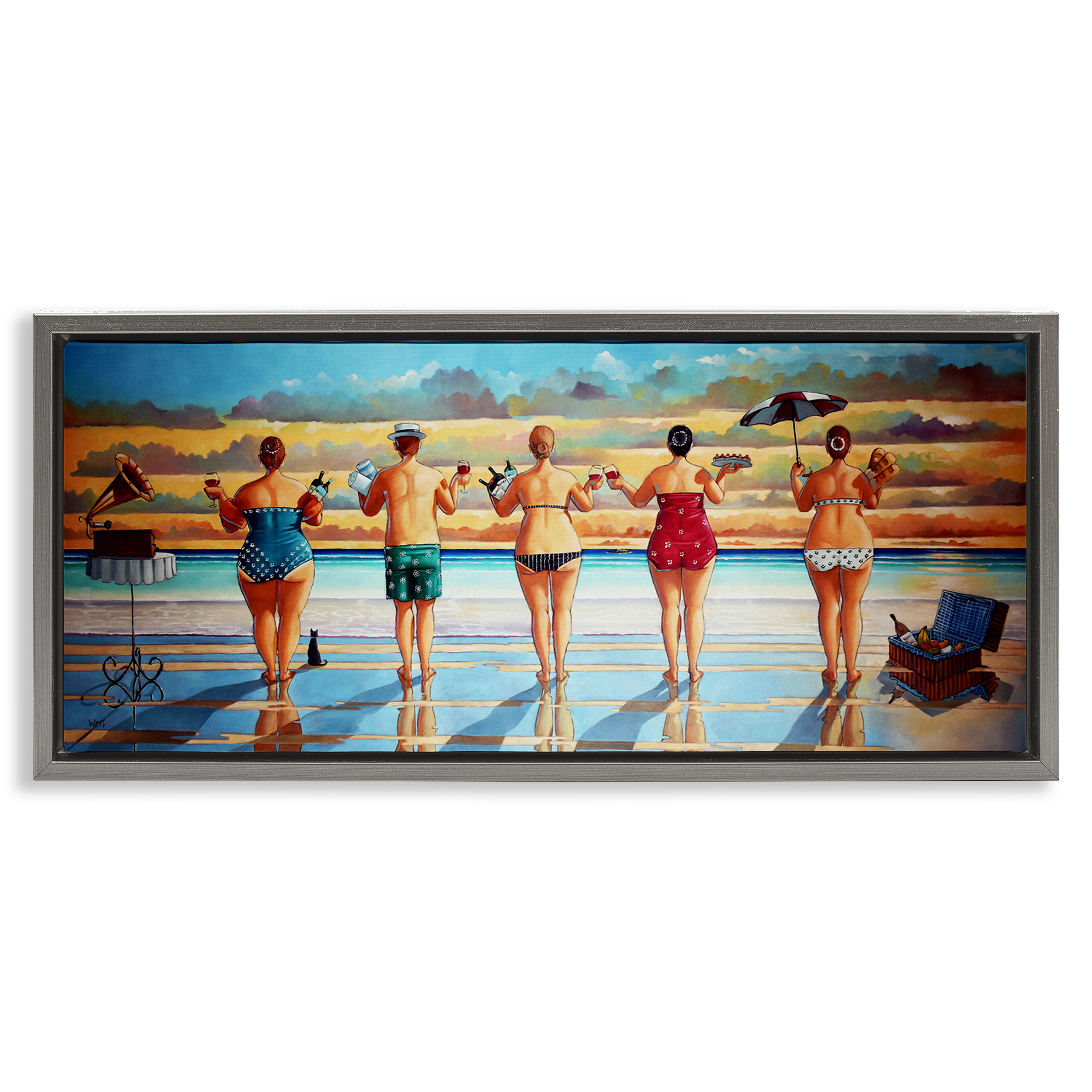 Stupell Industries Beach Friends Coastal Summer Fun Nature Painting Gray Floater Framed Canvas Art Print Wall Art, 25 x 11