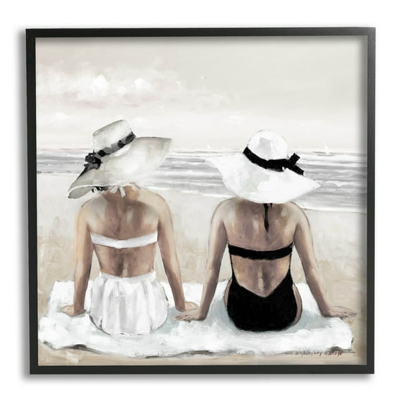 Stupell Industries Beach Friends Ocean Shore Painting Black Framed Art Print Wall Art, Design by E. Anthony Orme