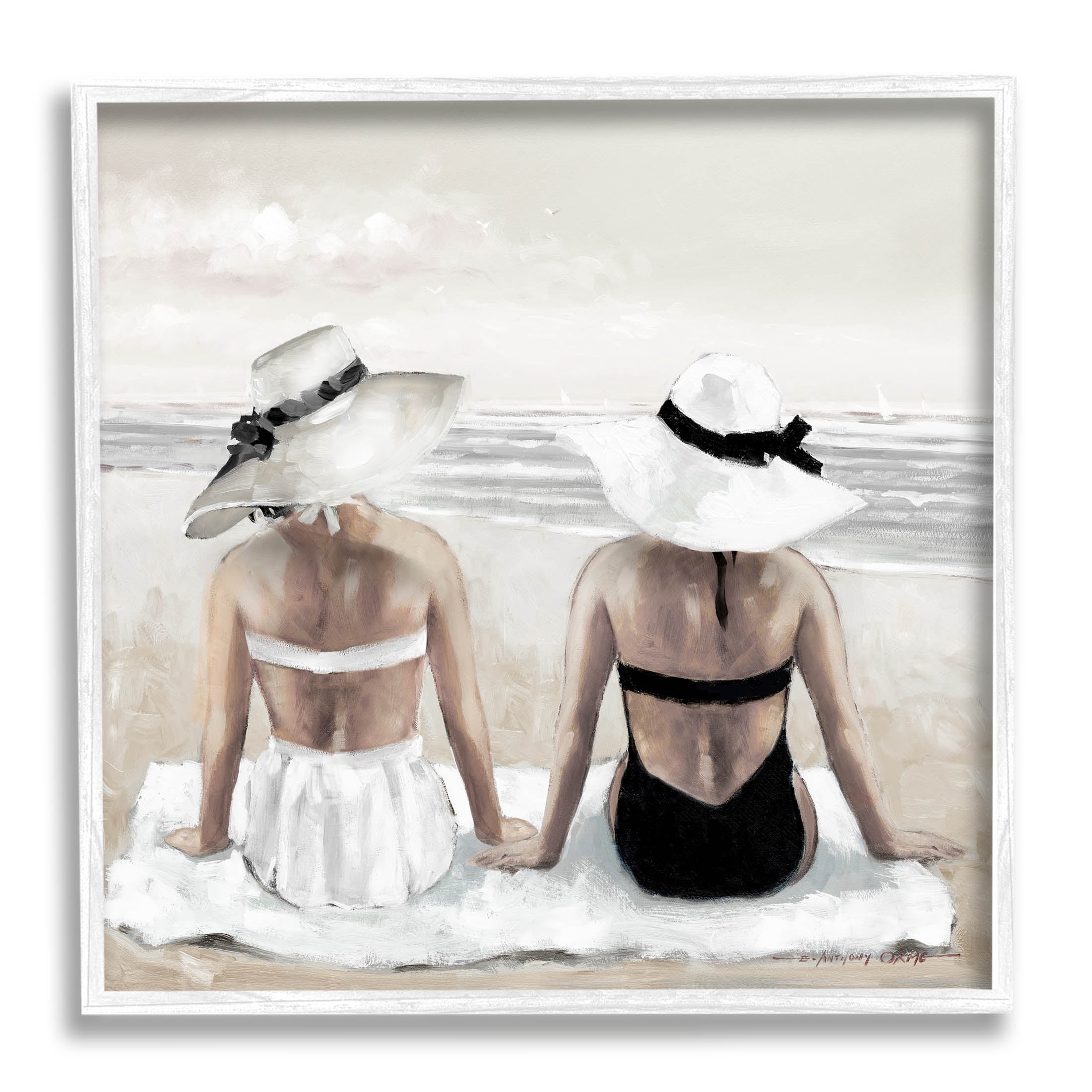 Stupell Industries Beach Friends Ocean Shore Painting White Framed Art Print Wall Art, Design by E. Anthony Orme