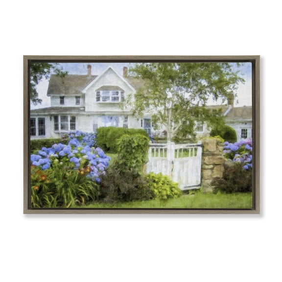 Stupell Industries Beach Getaway Cottage Buildings & Architecture Painting Brown Floater Framed Canvas Art Print Wall Art, 25 x 17