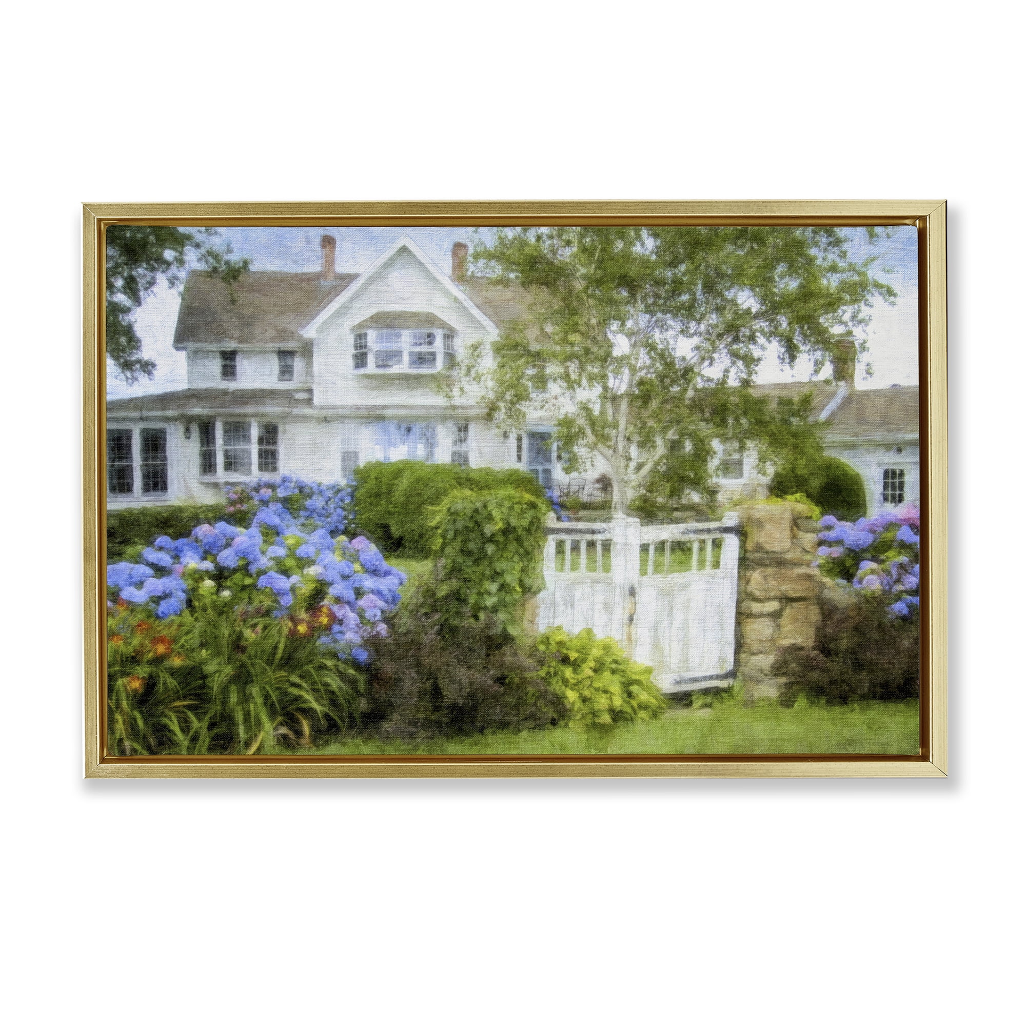 Stupell Industries Beach Getaway Cottage Buildings & Architecture Painting Gold Floater Framed Canvas Art Print Wall Art, 25 x 17
