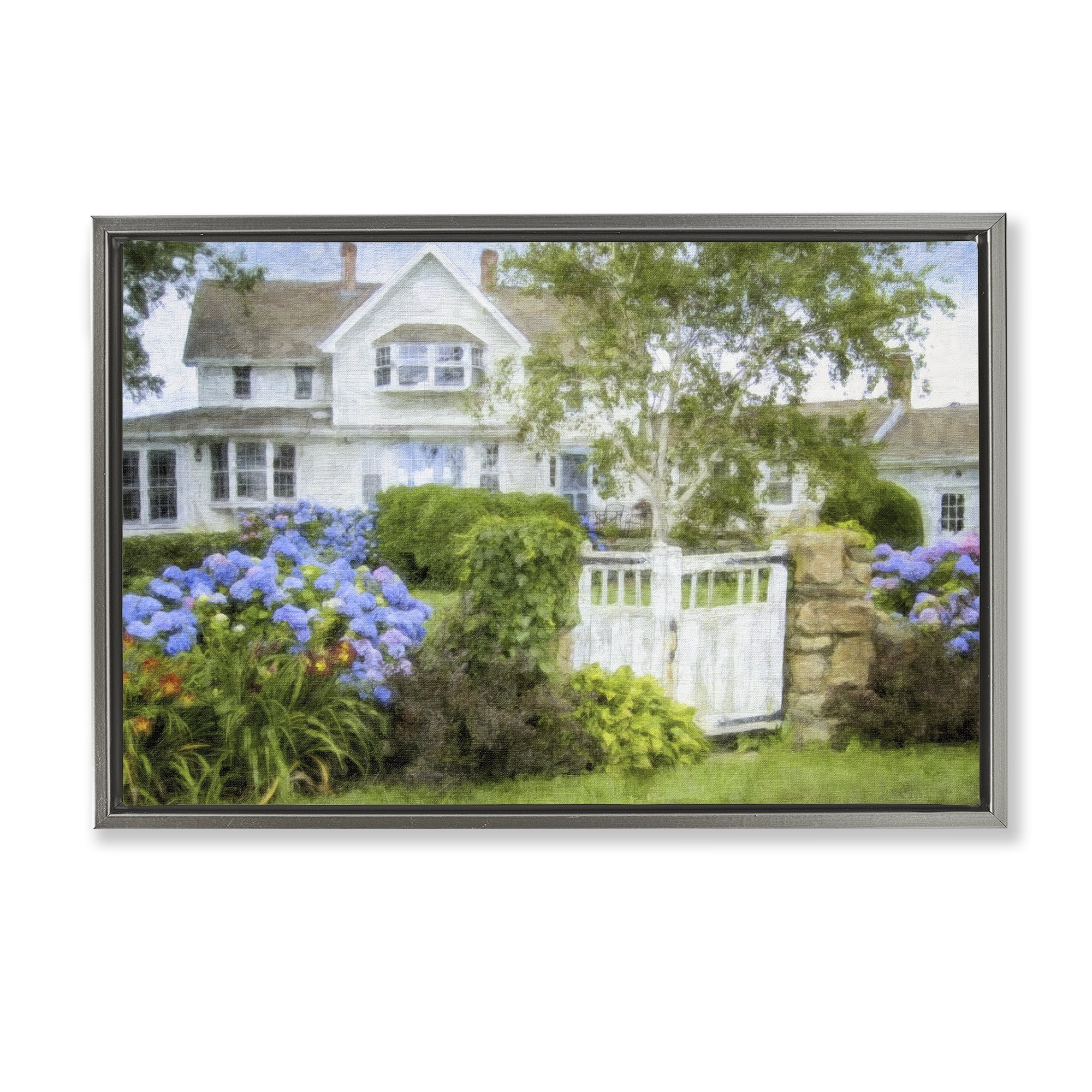 Stupell Industries Beach Getaway Cottage Buildings & Architecture Painting Gray Floater Framed Canvas Art Print Wall Art, 25 x 17
