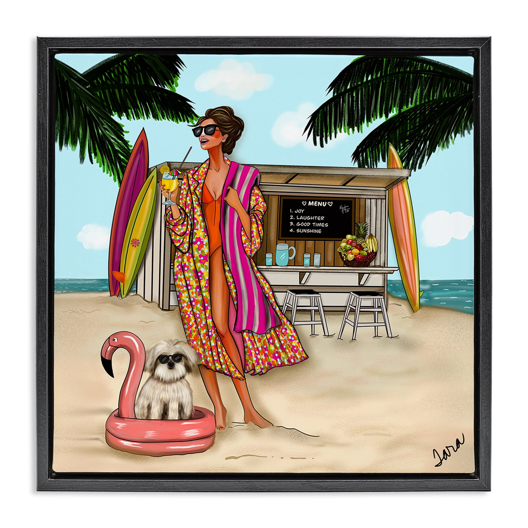 Stupell Industries Beach Girl in Summer Sun Black Framed Floater Canvas Wall Art, design by Tara Boone