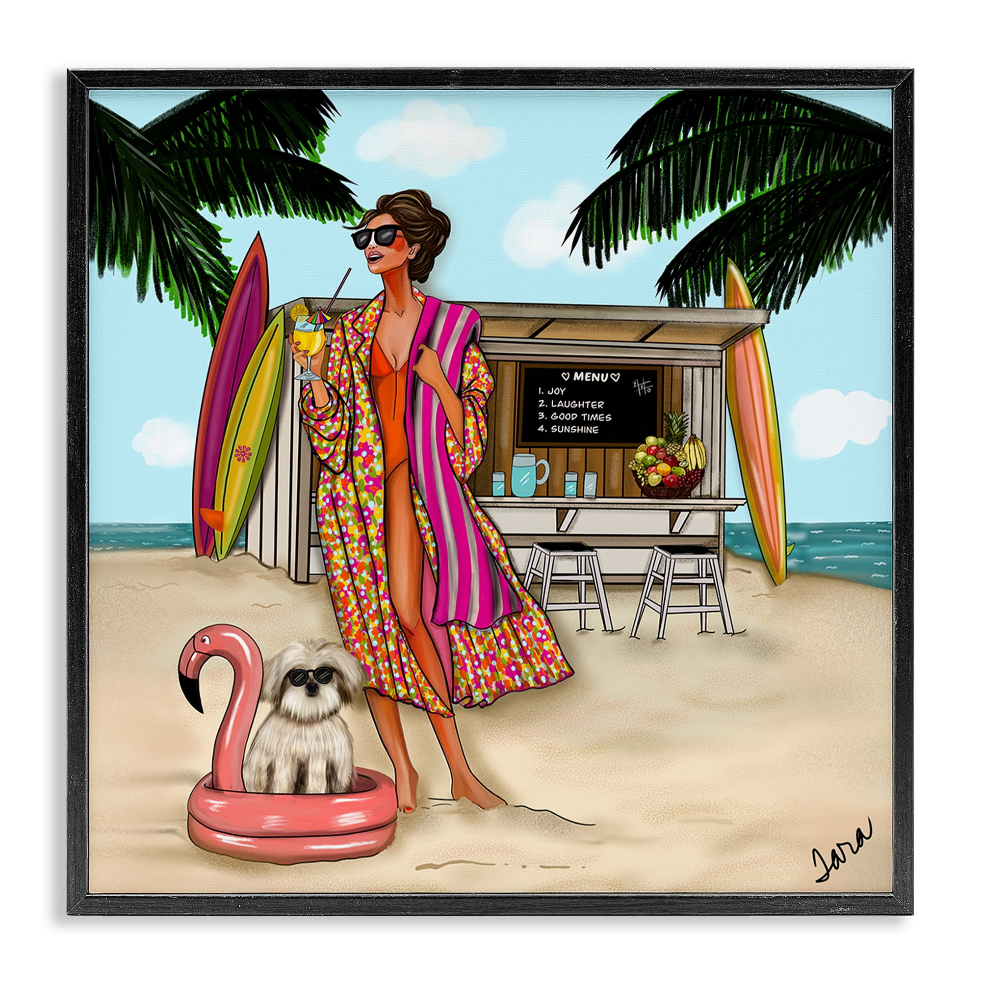 Stupell Industries Beach Girl in Summer Sun Black Framed Giclee Art, design by Tara Boone