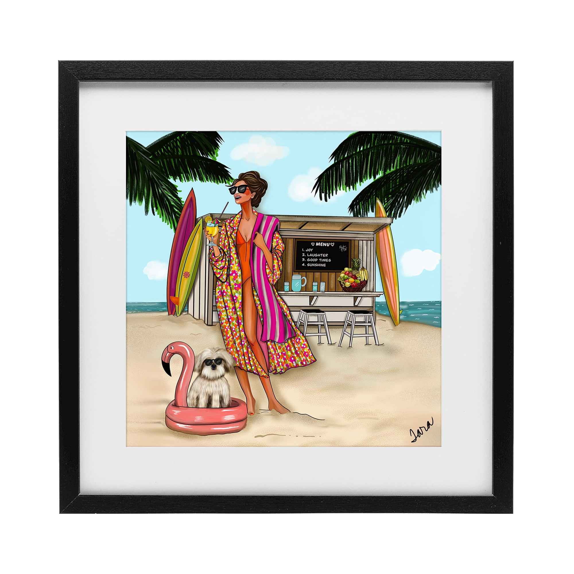 Stupell Industries Beach Girl in Summer Sun Black Framed Print Under Glass, design by Tara Boone