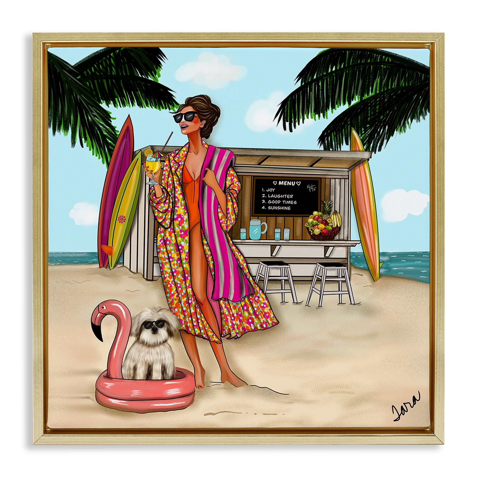 Stupell Industries Beach Girl in Summer Sun Gold Framed Floater Canvas Wall Art, design by Tara Boone