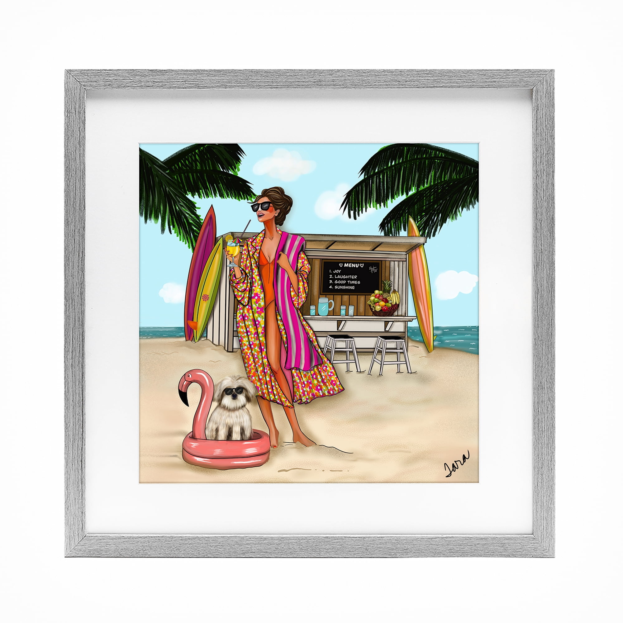 Stupell Industries Beach Girl in Summer Sun Gray Framed Print Under Glass, design by Tara Boone