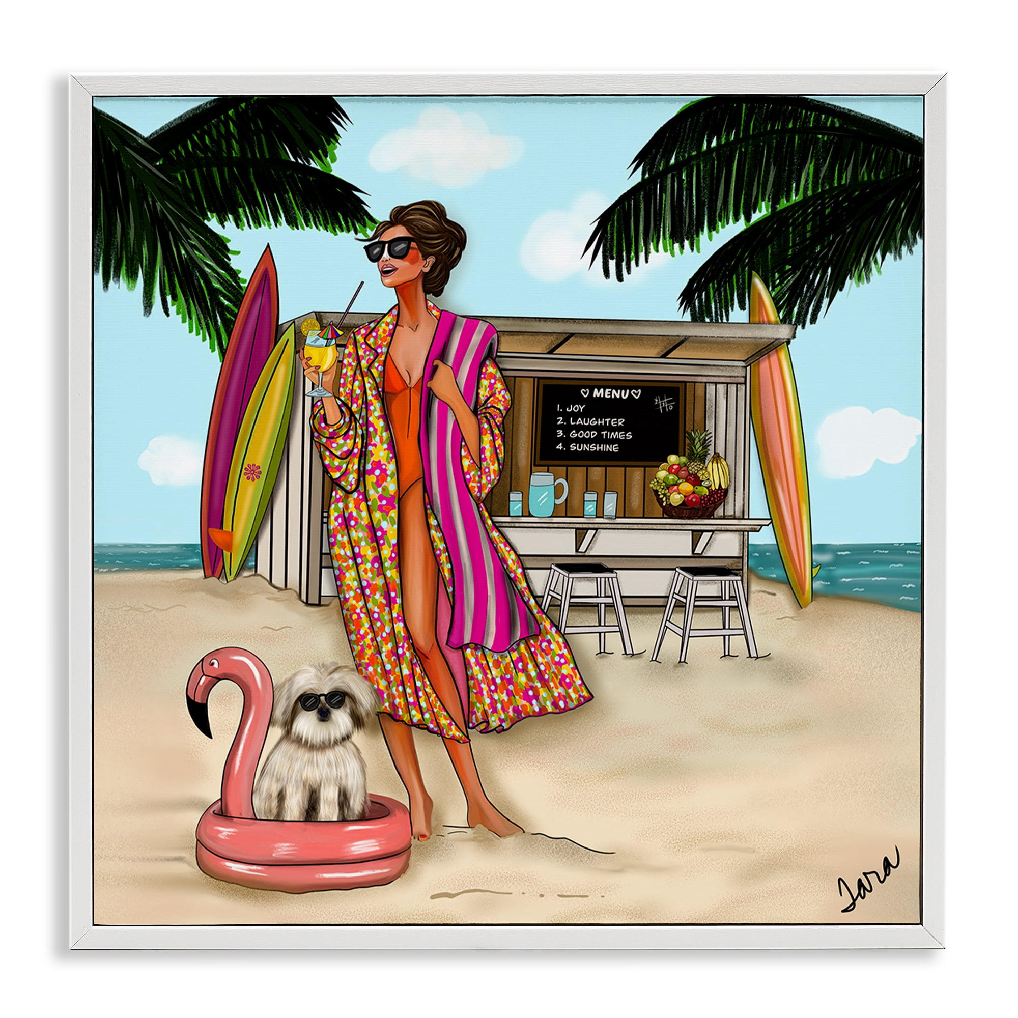 Stupell Industries Beach Girl in Summer Sun White Framed Giclee Art, design by Tara Boone