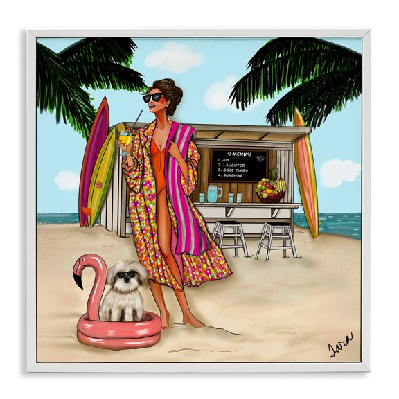 Stupell Industries Beach Girl in Summer Sun White Framed Giclee Art, design by Tara Boone