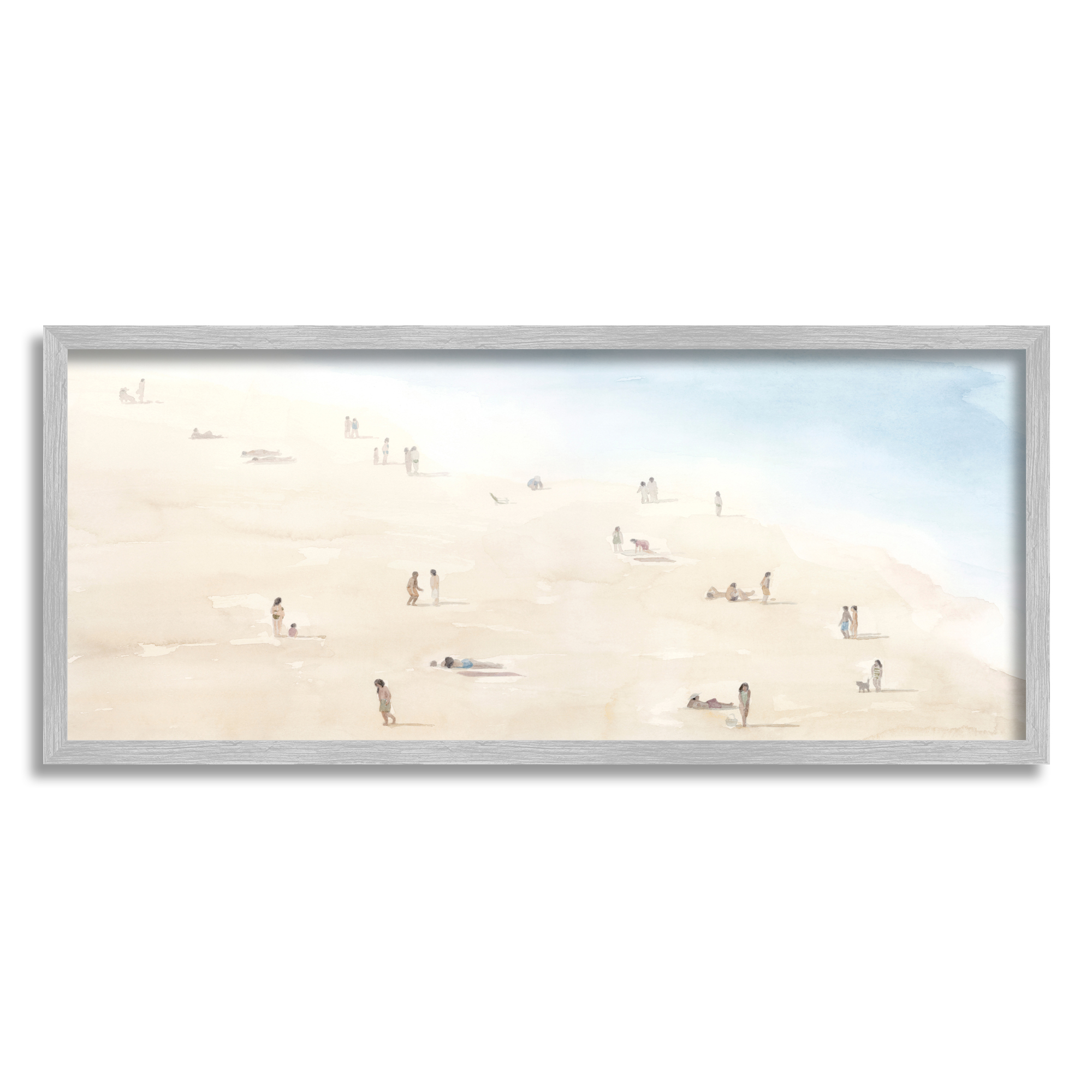 Stupell Industries Beach Goers Relaxing by Coast Nautical Landscape Nature Painting Gray Framed Art Print Wall Art, 10 x 24