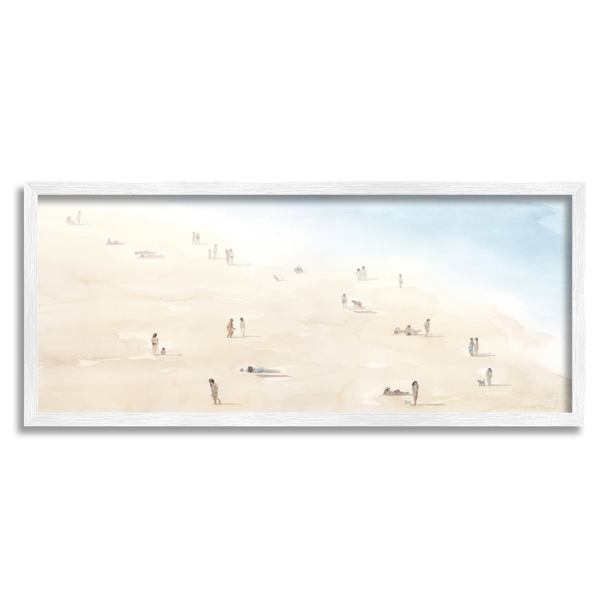 Stupell Industries Beach Goers Relaxing by Coast Nautical Landscape Nature Painting White Framed Art Print Wall Art, 10 x 24