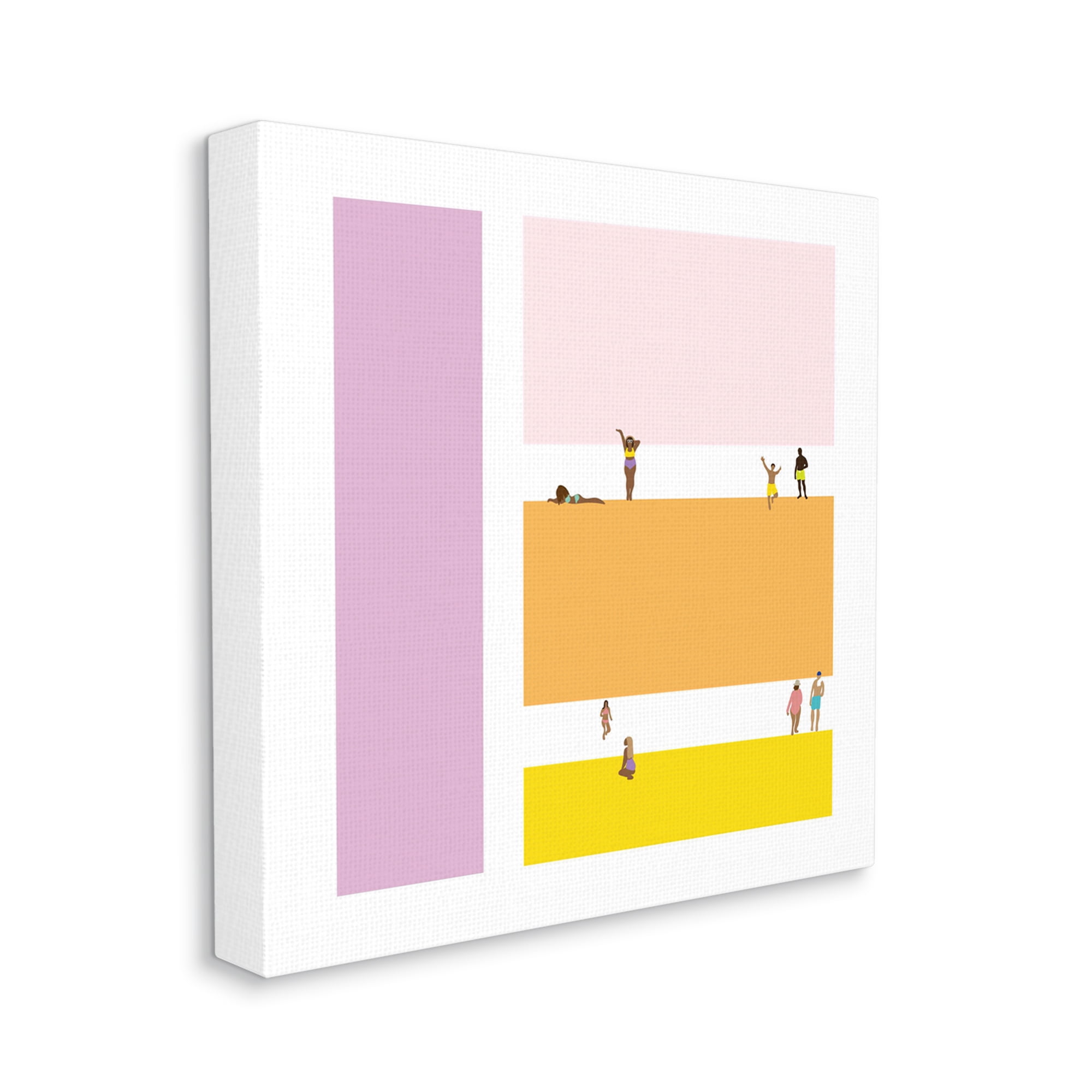 Stupell Industries Beach Goers on Warm Geometric Block Pattern Canvas Wall Art, 30 x 30, Design by Victoria Kukla