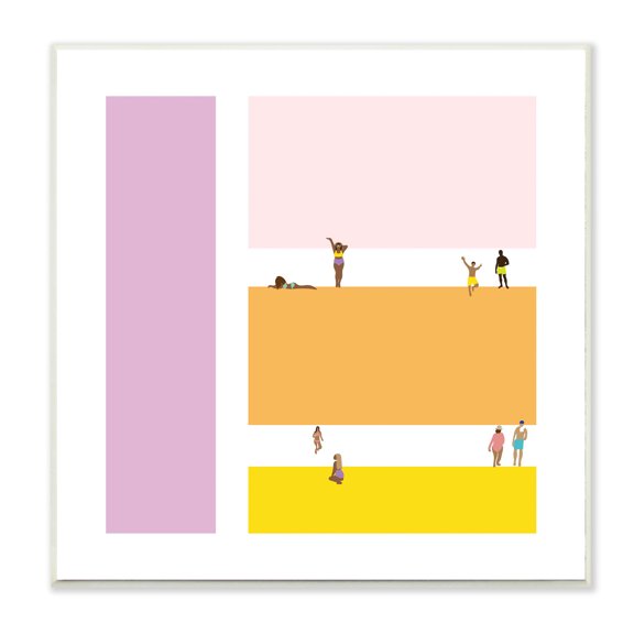 Stupell Industries Beach Goers on Warm Geometric Block Pattern Wall Plaque, 12 x 12, Design by Victoria Kukla