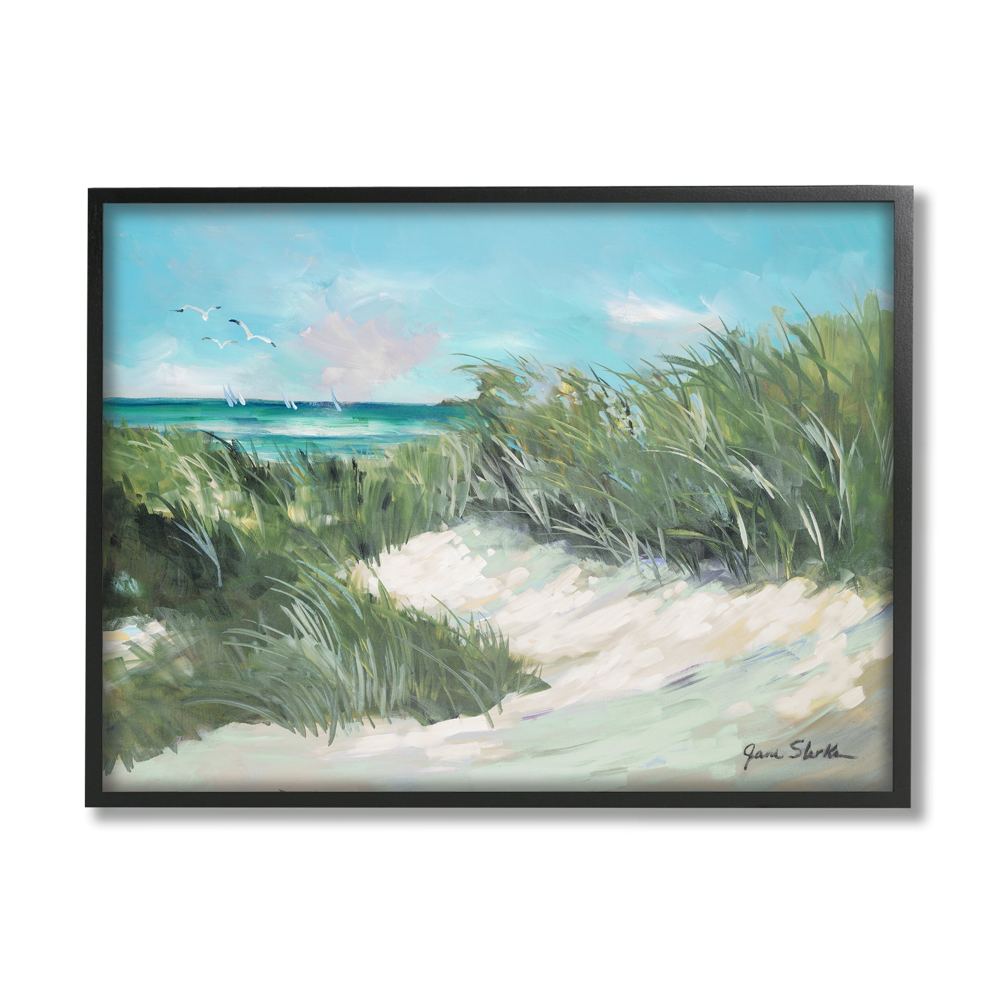 Stupell Industries Beach Grass Painting Nature Painting Black Framed Art Print Wall Art, 20 x 16
