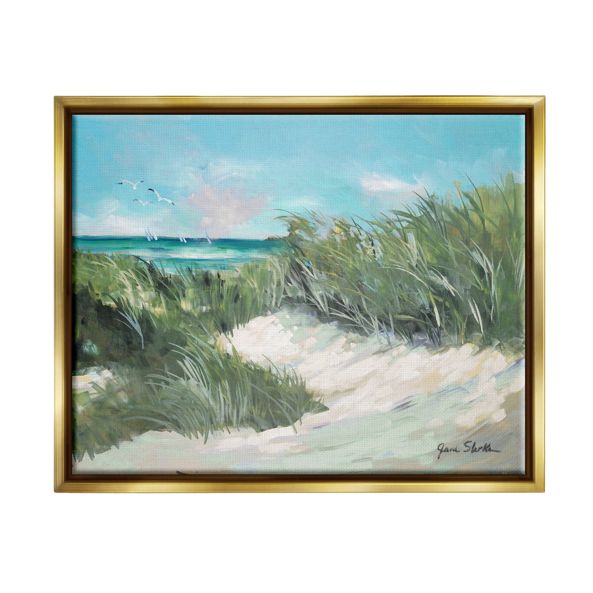 Stupell Industries Beach Grass Painting Nature Painting Gold Floater Framed Art Print Wall Art, 31 x 25