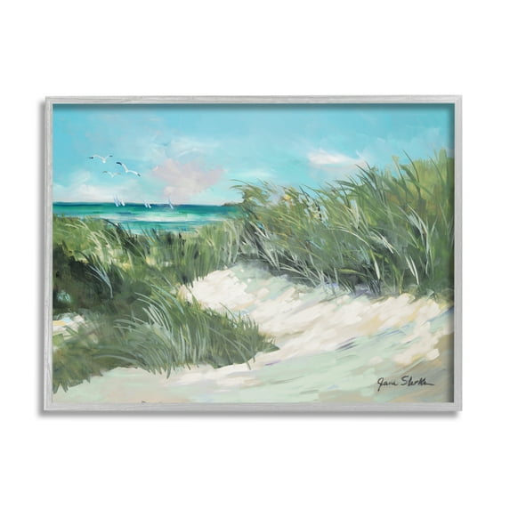 Stupell Industries Beach Grass Painting Nature Painting Gray Framed Art Print Wall Art, 14 x 11