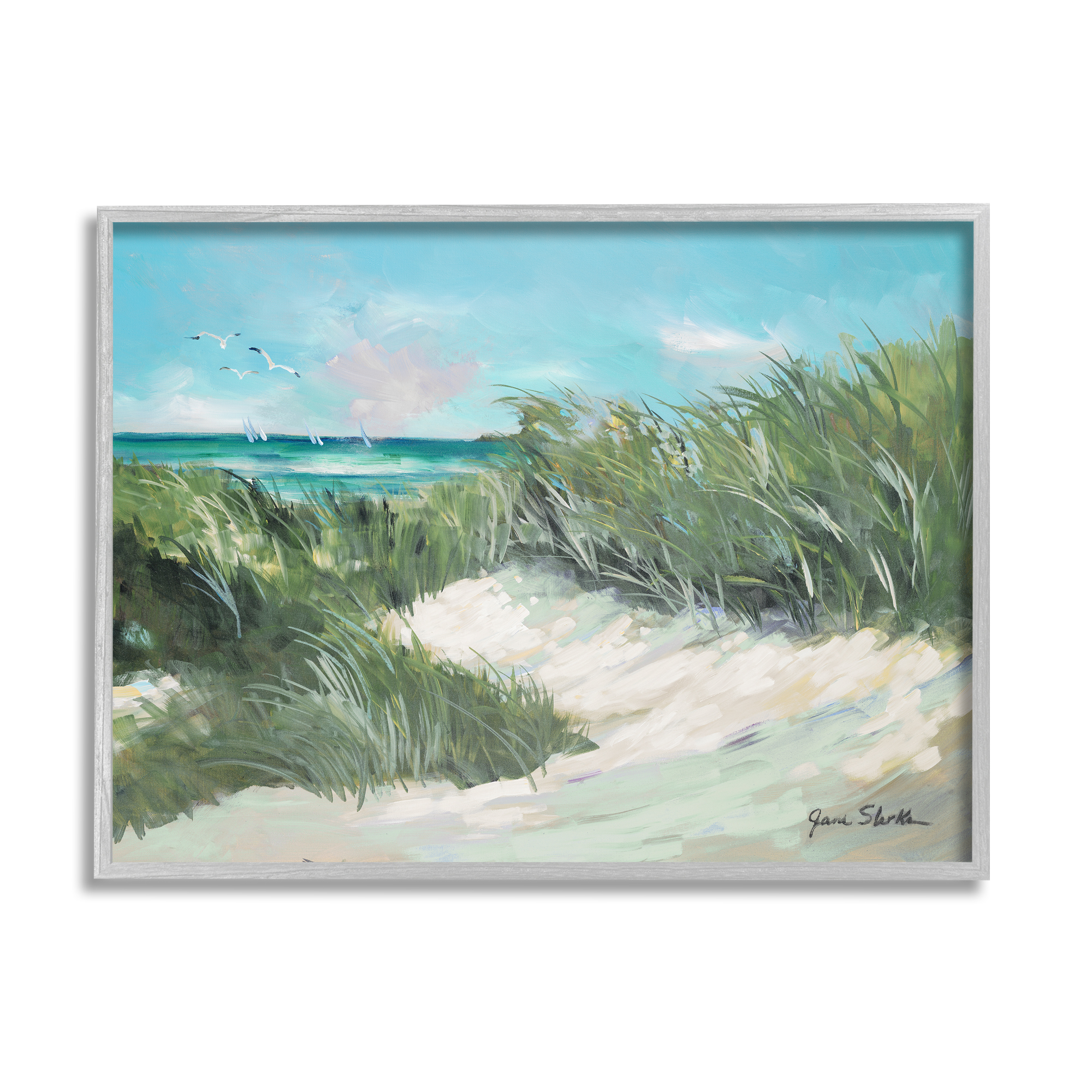 Stupell Industries Beach Grass Painting Nature Painting Gray Framed Art Print Wall Art, 30 x 24