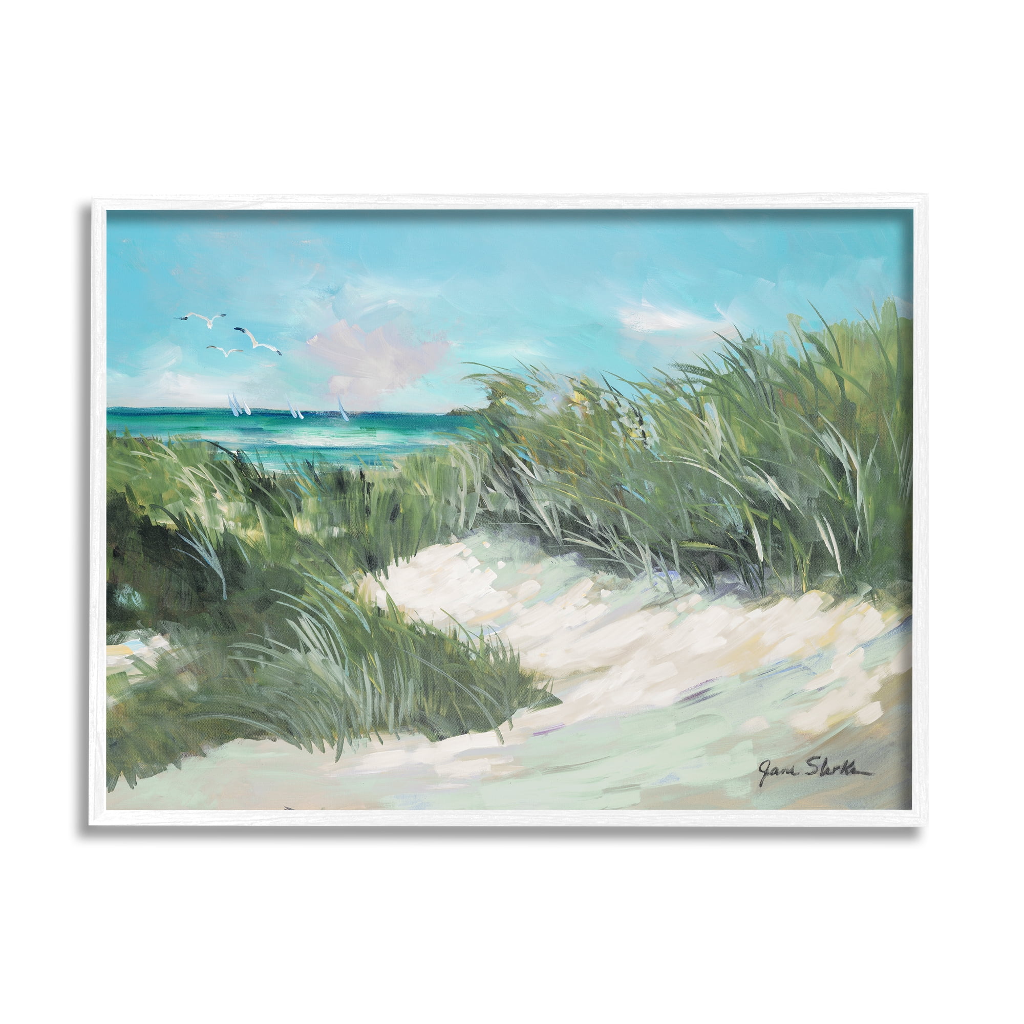 Stupell Industries Beach Grass Painting Nature Painting White Framed Art Print Wall Art, 20 x 16