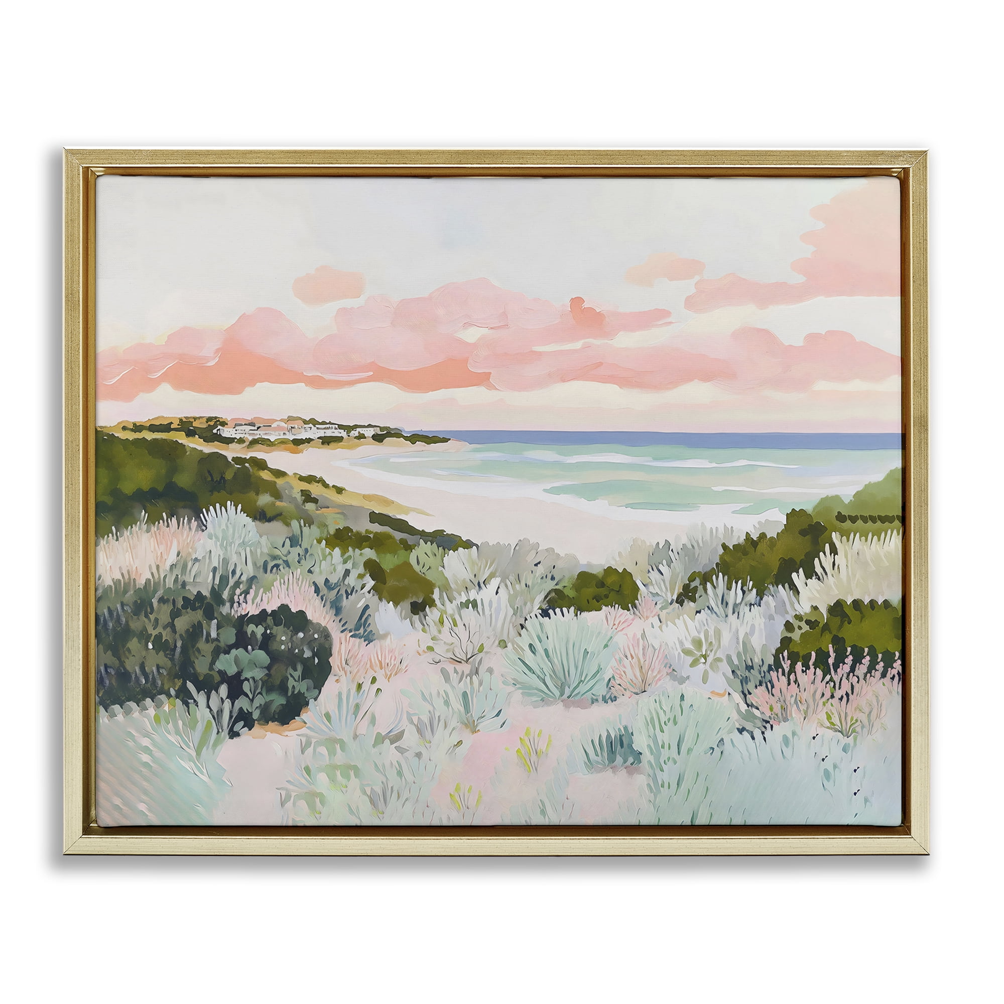 Stupell Industries Beach Grasses & Pastel Skies Gold Framed Floater Canvas Wall Art, design by The Prints Vibe