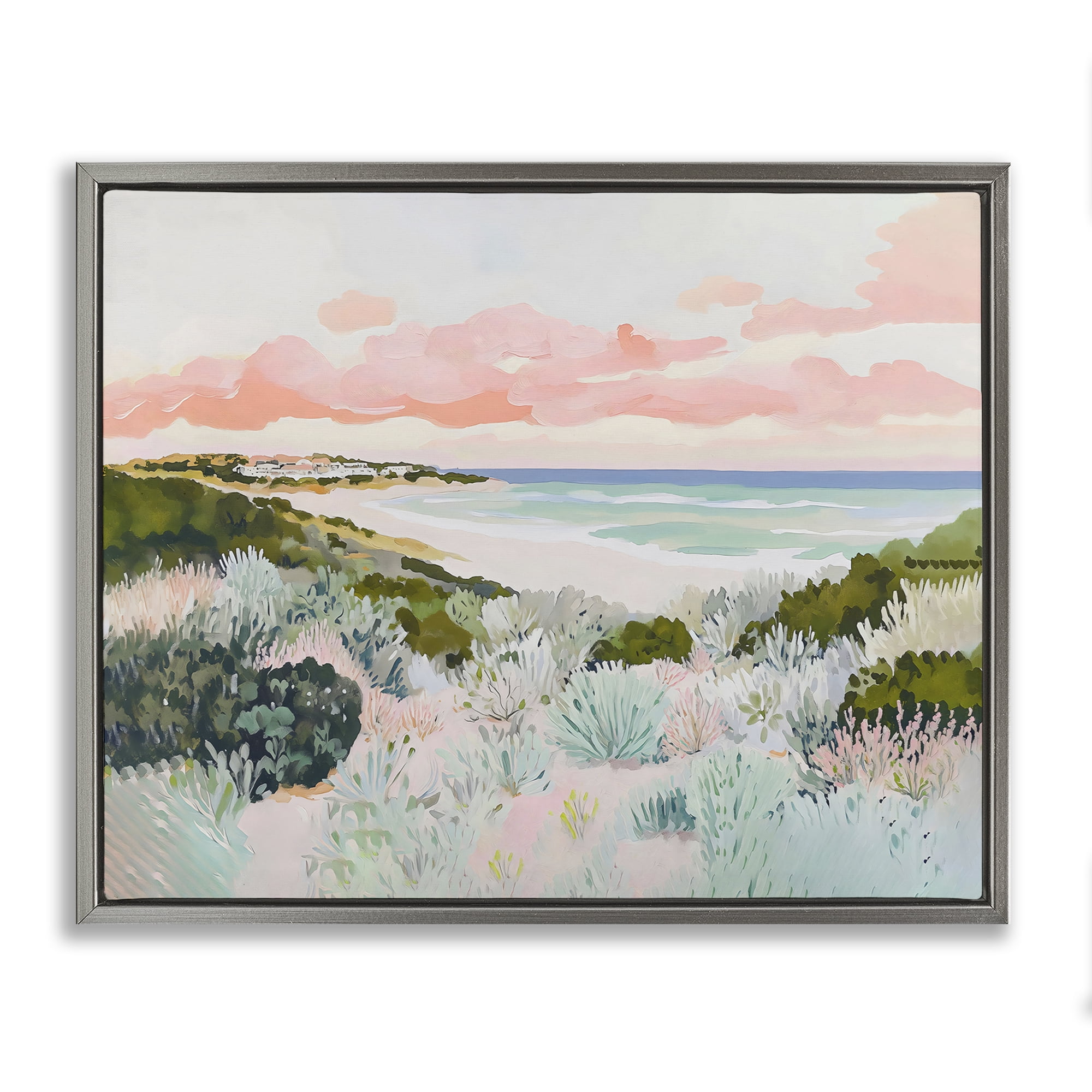 Stupell Industries Beach Grasses & Pastel Skies Gray Framed Floater Canvas Wall Art, design by The Prints Vibe