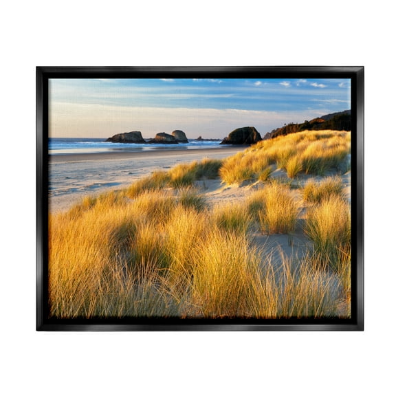 Stupell Industries Beach Grasses Summer Shoreline Coastal Photography Black Floater Framed Art Print Wall Art