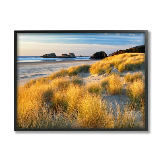 Stupell Industries Beach Grasses Summer Shoreline Coastal Photography Black Framed Art Print Wall Art