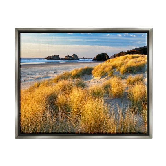 Stupell Industries Beach Grasses Summer Shoreline Coastal Photography Gray Floater Framed Art Print Wall Art
