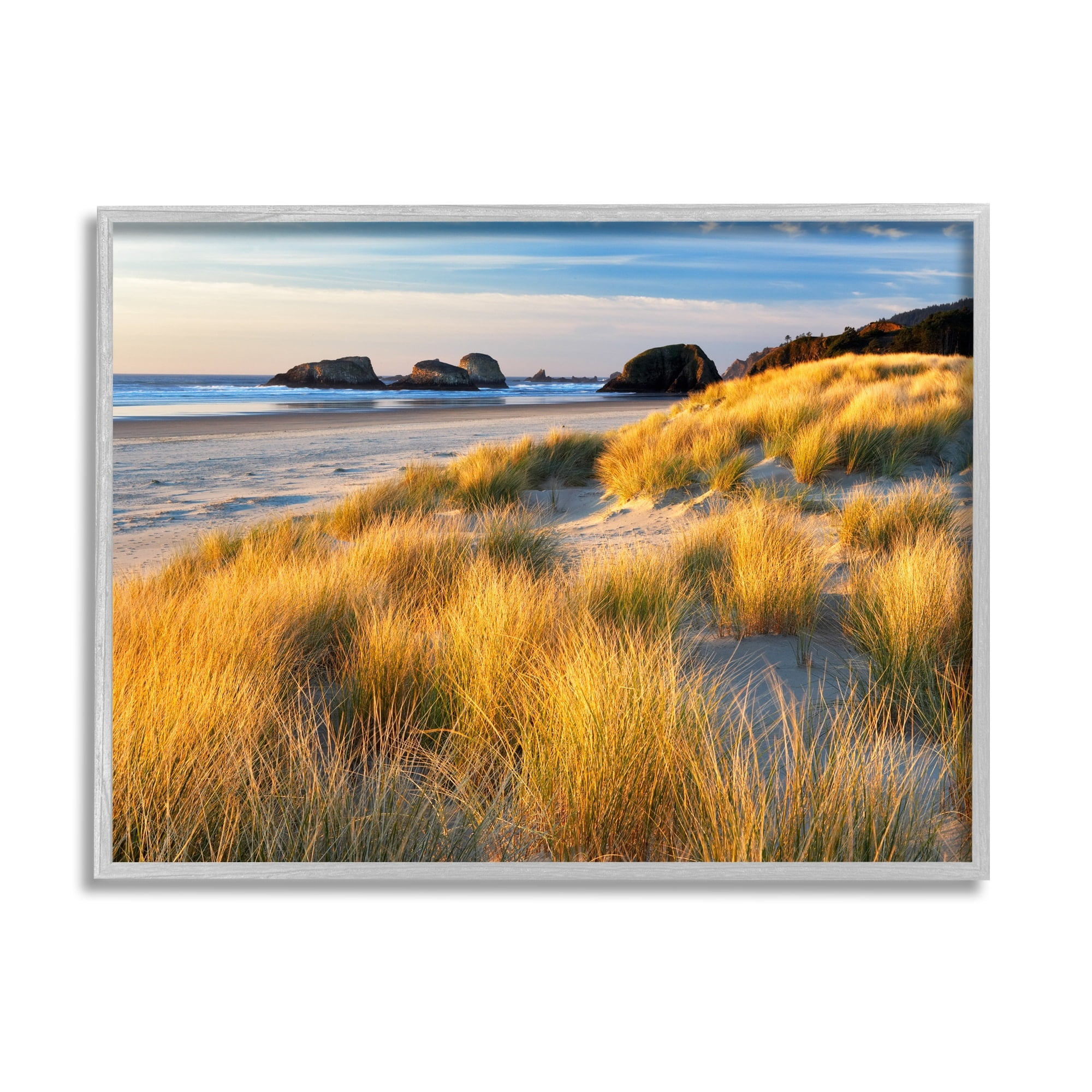 Stupell Industries Beach Grasses Summer Shoreline Coastal Photography Gray Framed Art Print Wall Art