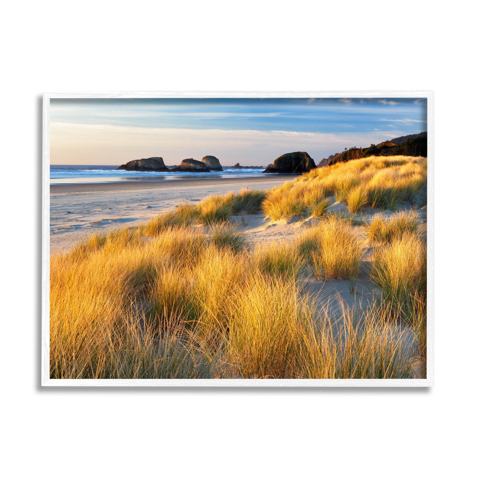 Stupell Industries Beach Grasses Summer Shoreline Coastal Photography White Framed Art Print Wall Art